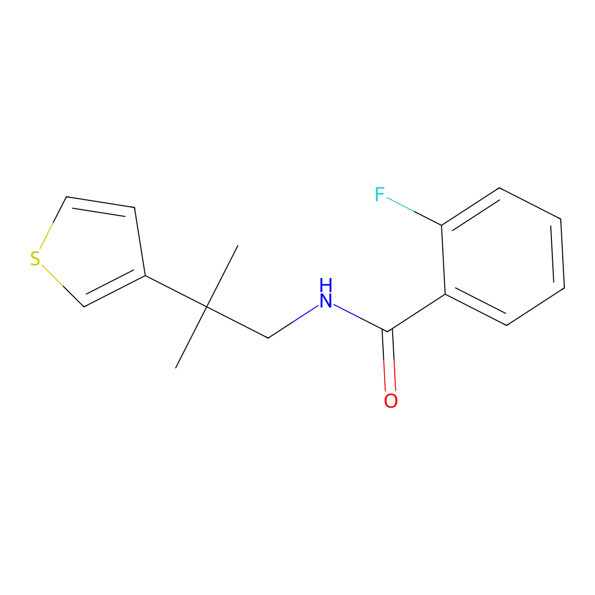 2-fluoro-N-(2-methyl-2-(thiophen-3-yl)propyl)benzamide molecular structure, CAS 2320899-39-4