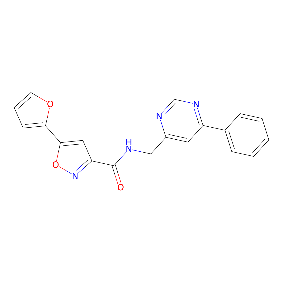 5-(furan-2-yl)-N-[(6-phenylpyrimidin-4-yl)methyl]-1,2-oxazole-3-carboxamide molecular structure, CAS 2320899-56-5
