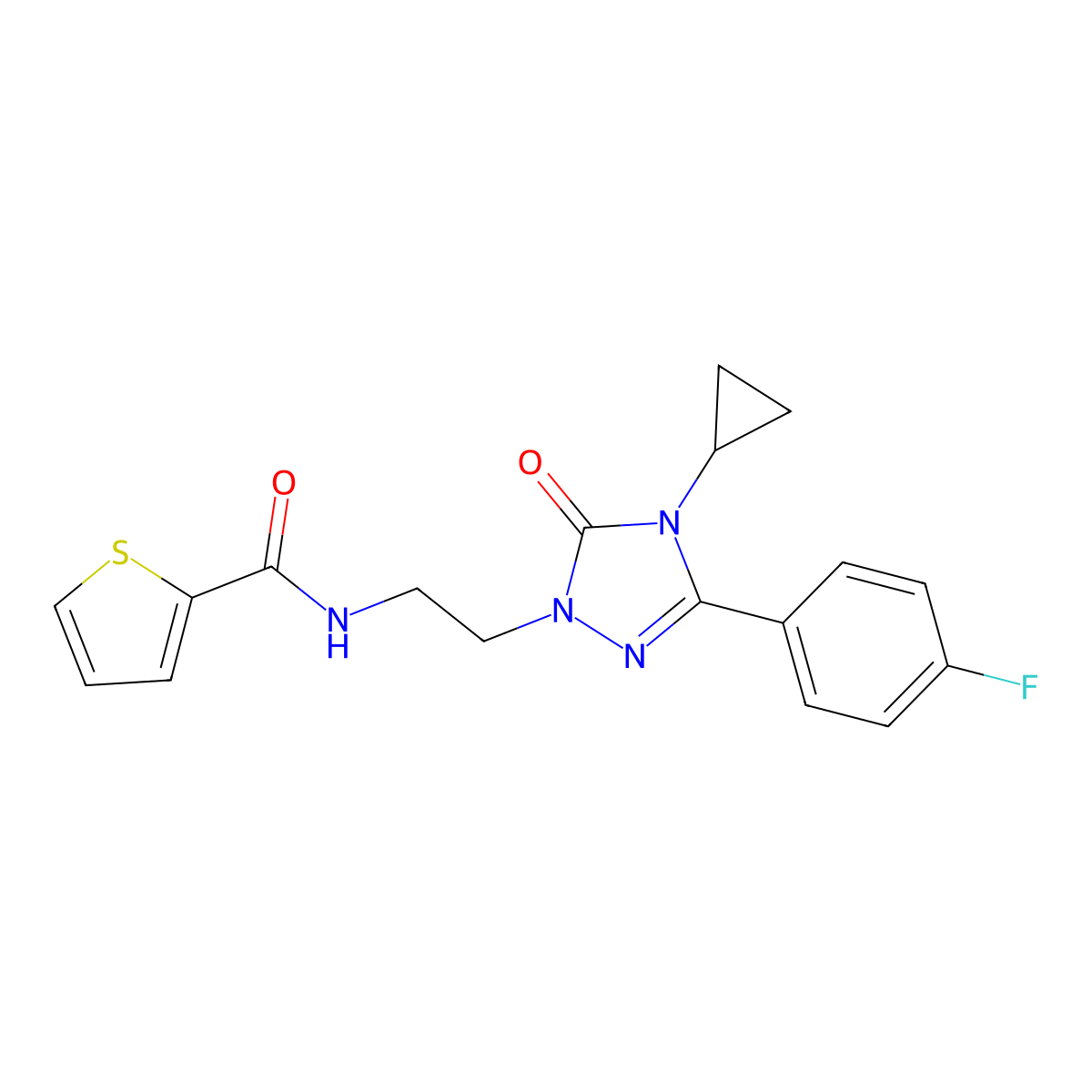 N-{2-[4-cyclopropyl-3-(4-fluorophenyl)-5-oxo-4,5-dihydro-1H-1,2,4-triazol-1-yl]ethyl}thiophene-2-carboxamide molecular structure, CAS 2320899-83-8