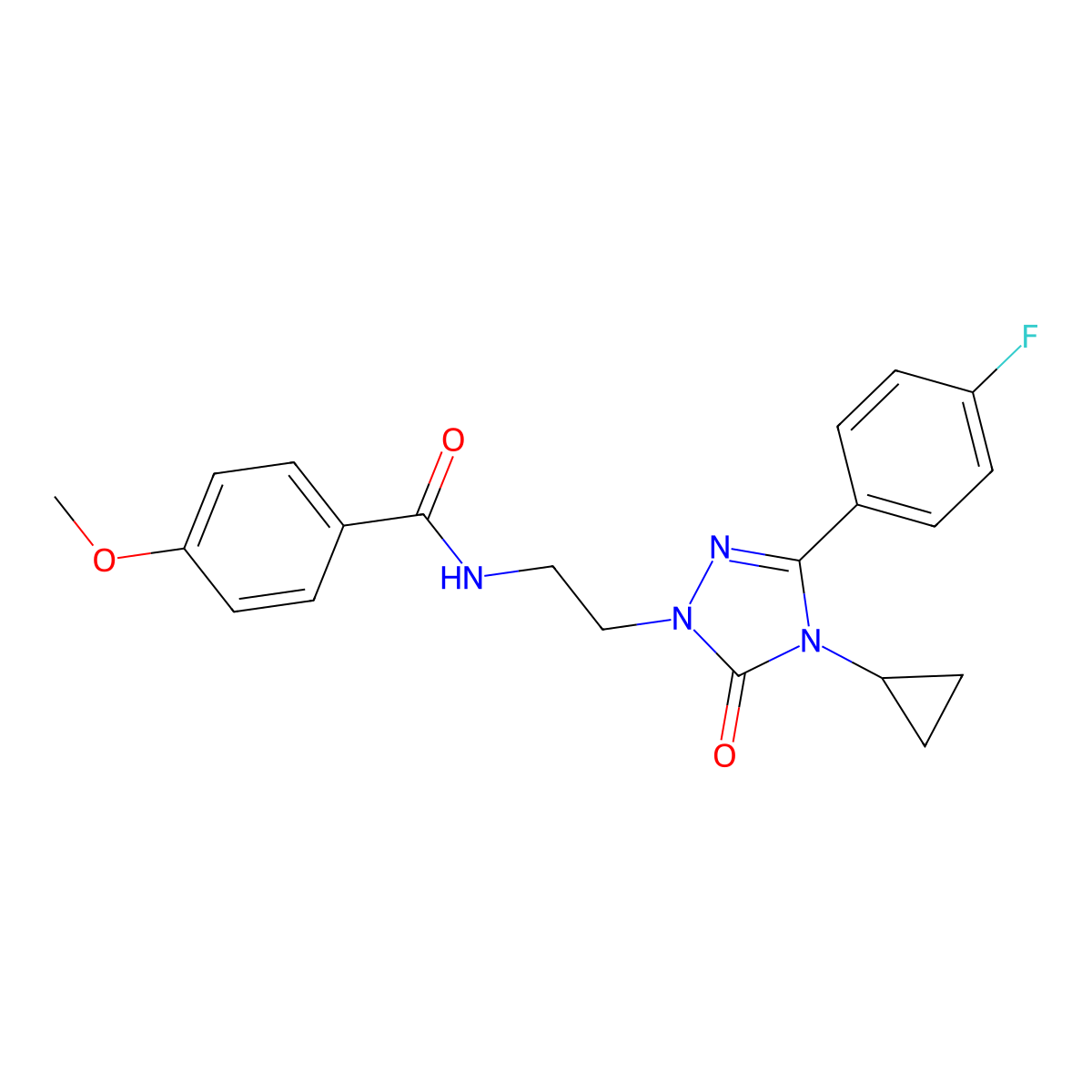 N-{2-[4-cyclopropyl-3-(4-fluorophenyl)-5-oxo-4,5-dihydro-1H-1,2,4-triazol-1-yl]ethyl}-4-methoxybenzamide molecular structure, CAS 2320899-98-5