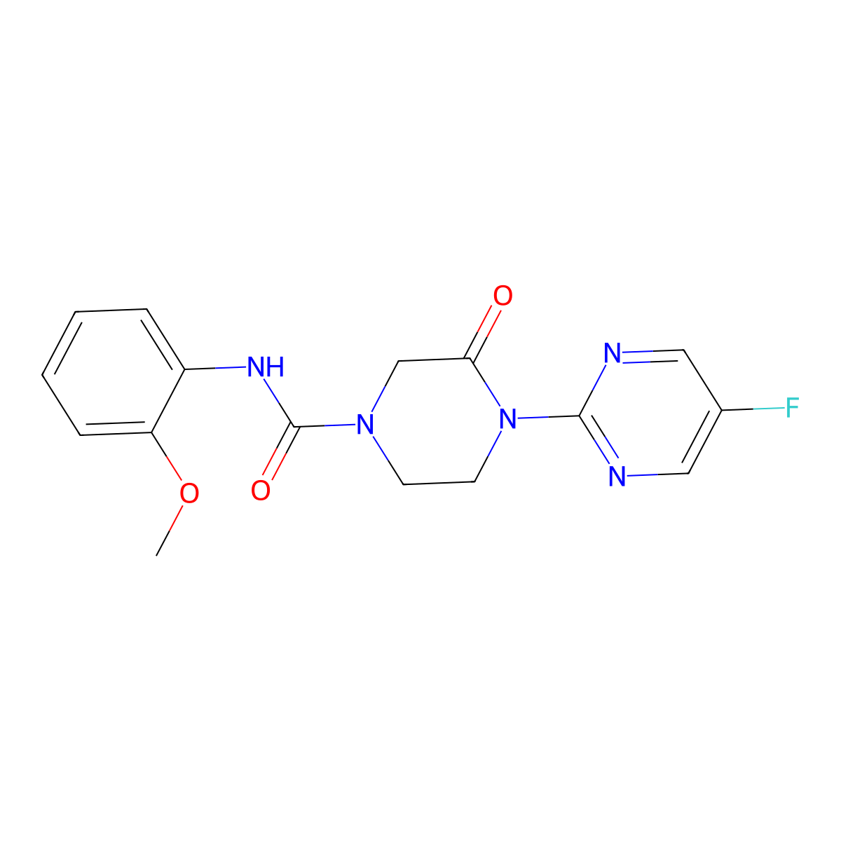 4-(5-Fluoropyrimidin-2-yl)-N-(2-methoxyphenyl)-3-oxopiperazine-1-carboxamide molecular structure, CAS 2320923-00-8