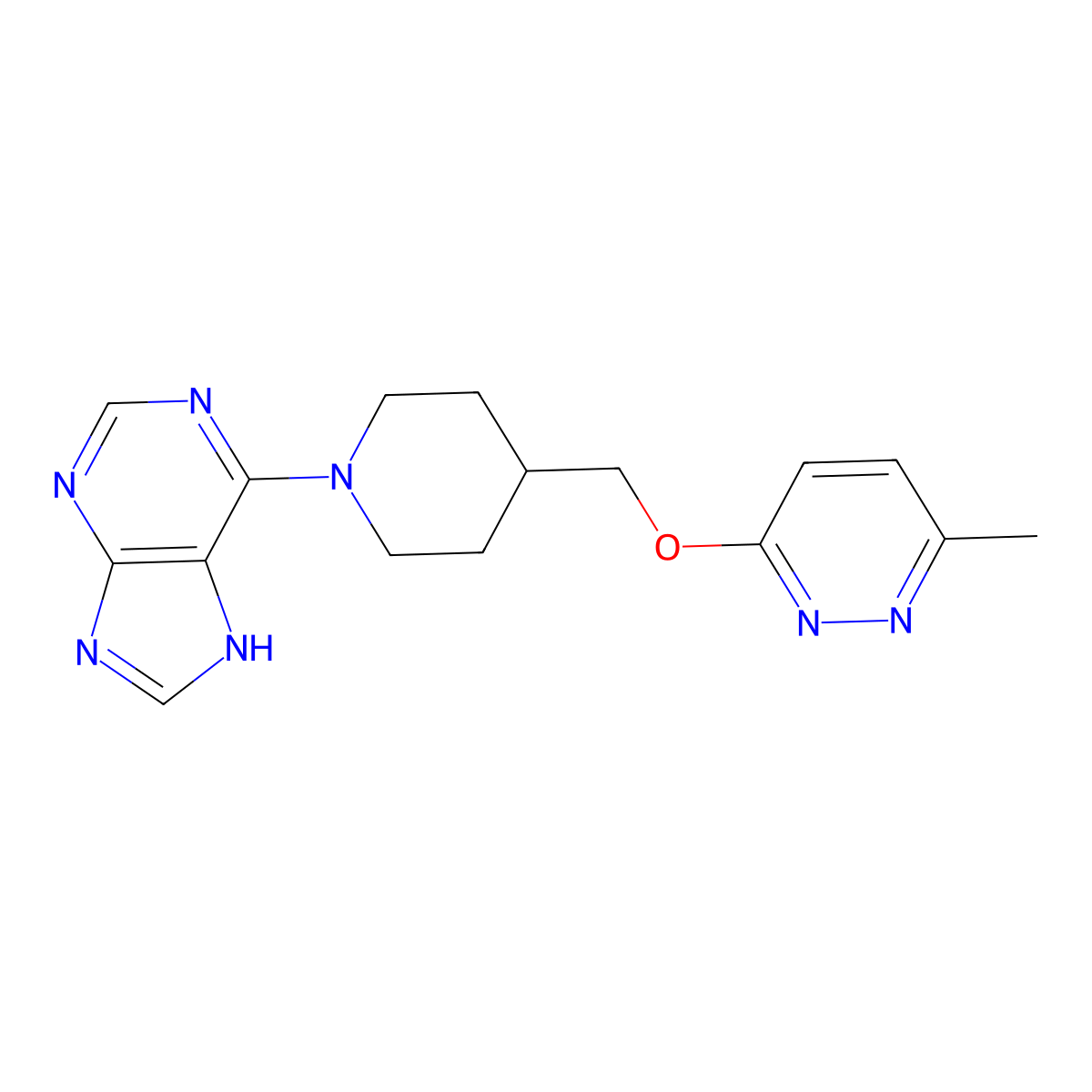 6-(4-{[(6-methylpyridazin-3-yl)oxy]methyl}piperidin-1-yl)-9H-purine molecular structure, CAS 2320923-17-7