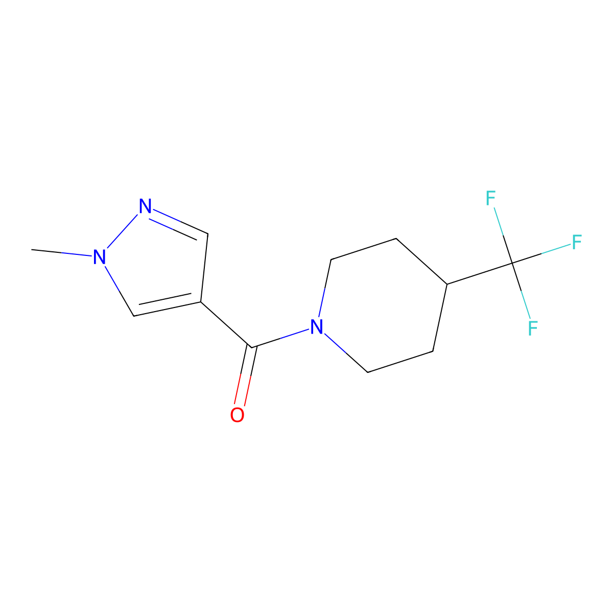 (1-methyl-1H-pyrazol-4-yl)(4-(trifluoromethyl)piperidin-1-yl)methanone molecular structure, CAS 2320923-26-8