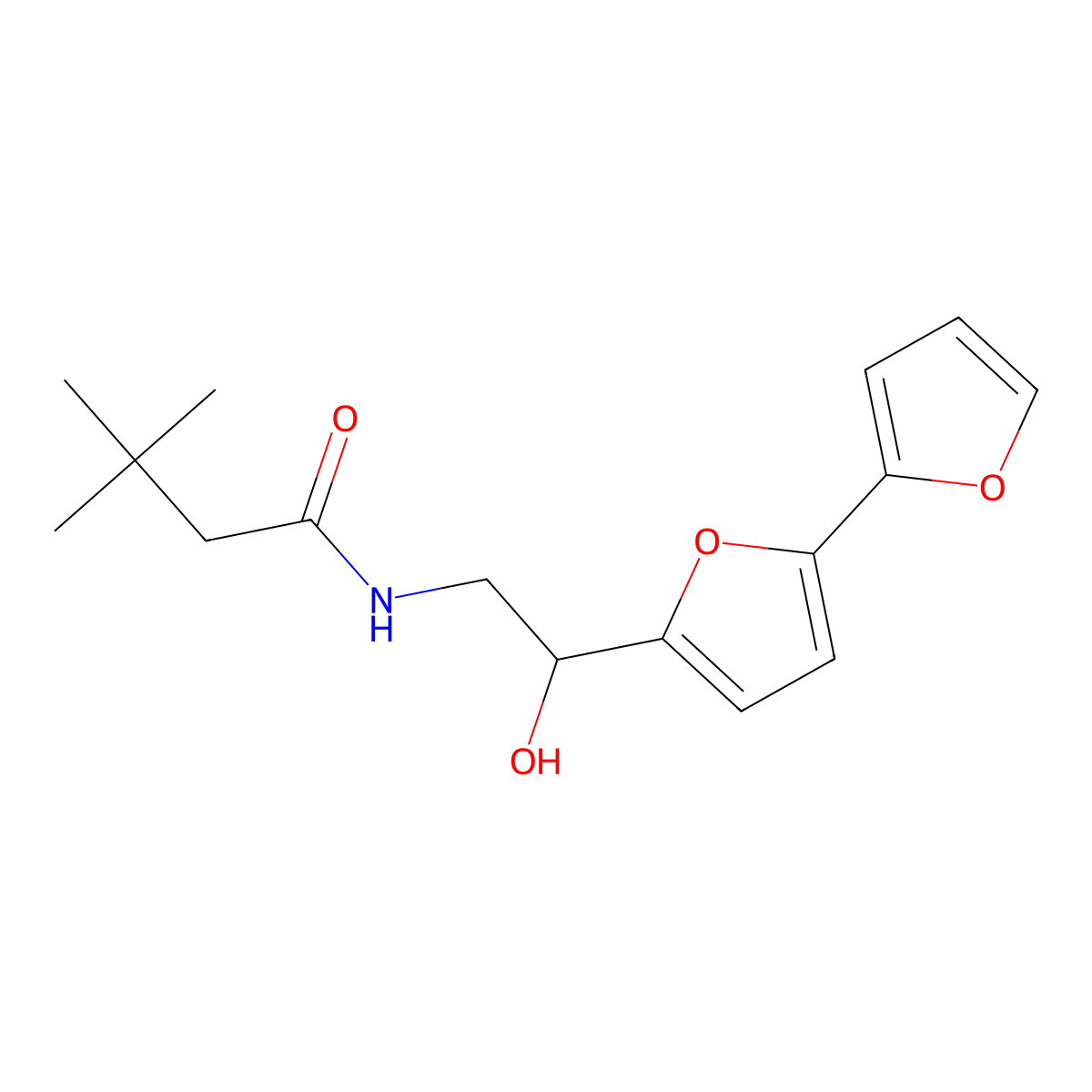 N-(2-{[2,2'-bifuran]-5-yl}-2-hydroxyethyl)-3,3-dimethylbutanamide molecular structure, CAS 2320923-27-9