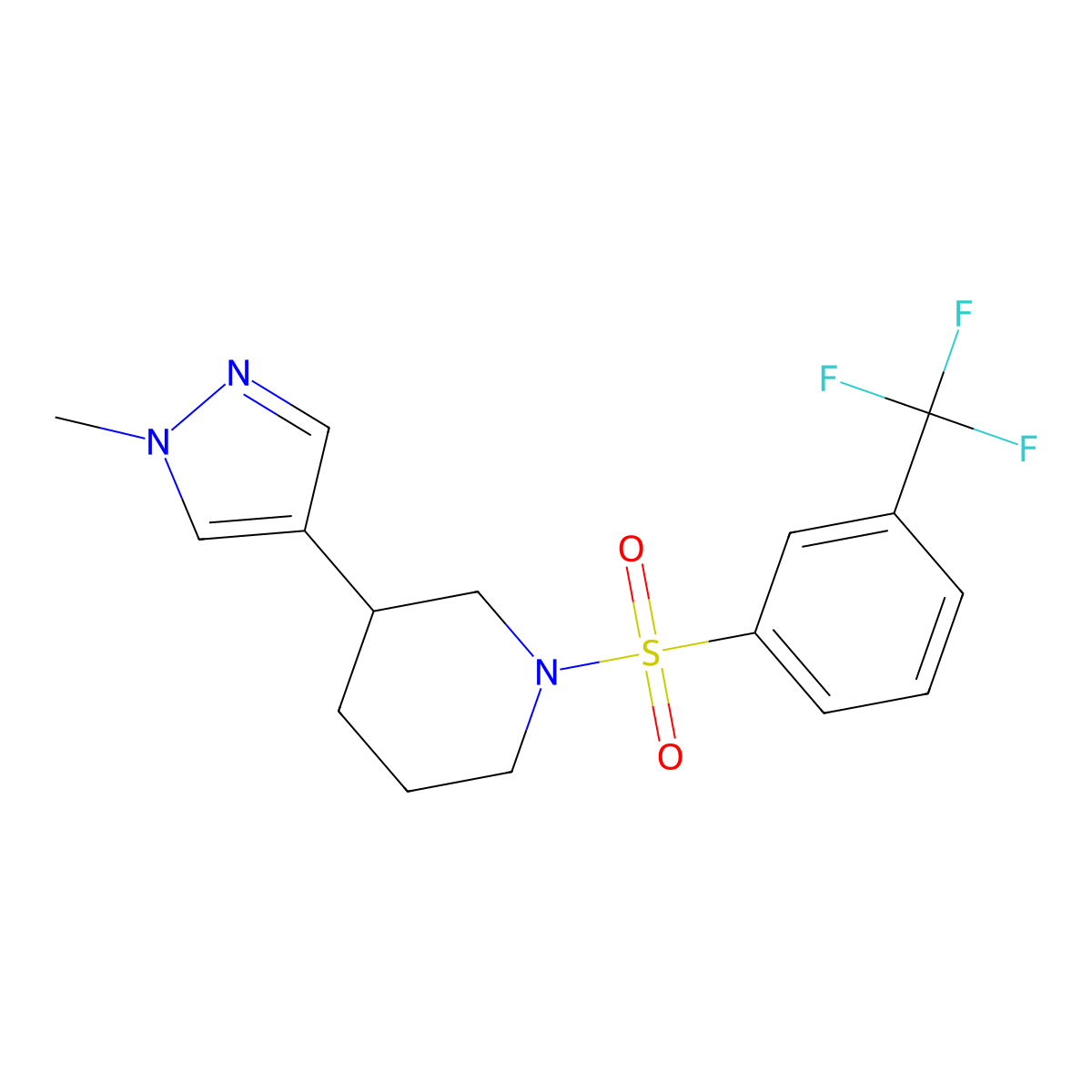 3-(1-methyl-1H-pyrazol-4-yl)-1-[3-(trifluoromethyl)benzenesulfonyl]piperidine molecular structure, CAS 2320923-28-0