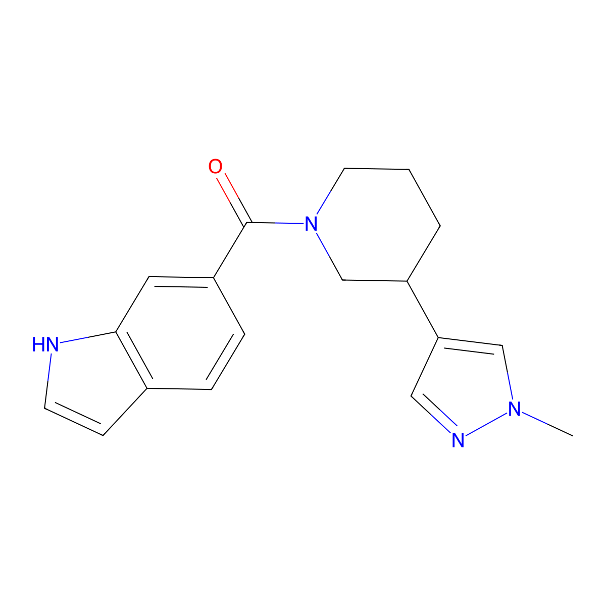 6-[3-(1-methyl-1H-pyrazol-4-yl)piperidine-1-carbonyl]-1H-indole molecular structure, CAS 2320923-44-0