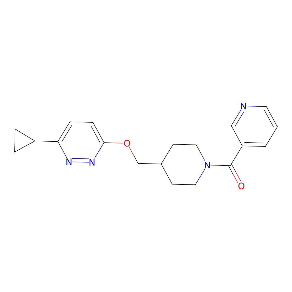 3-Cyclopropyl-6-{[1-(pyridine-3-carbonyl)piperidin-4-yl]methoxy}pyridazine molecular structure, CAS 2320923-46-2