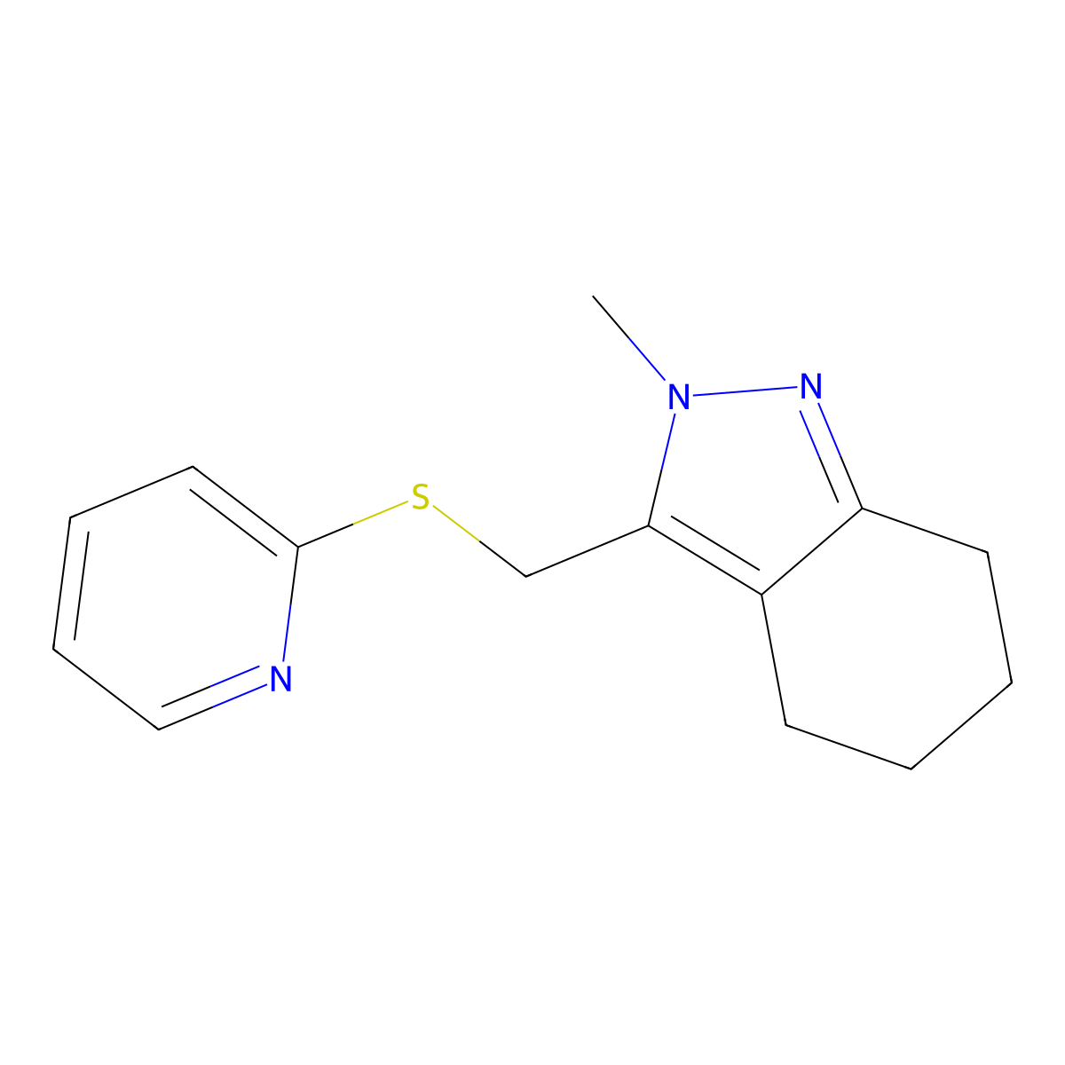 2-methyl-3-[(pyridin-2-ylsulfanyl)methyl]-4,5,6,7-tetrahydro-2H-indazole molecular structure, CAS 2320923-49-5