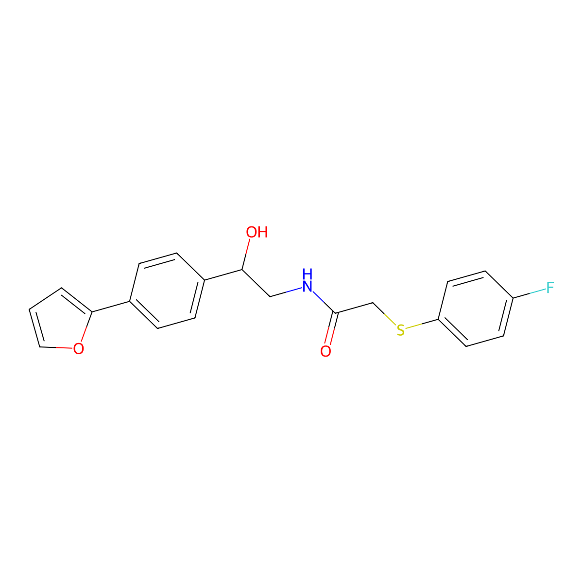 2-[(4-fluorophenyl)sulfanyl]-N-{2-[4-(furan-2-yl)phenyl]-2-hydroxyethyl}acetamide molecular structure, CAS 2320923-60-0