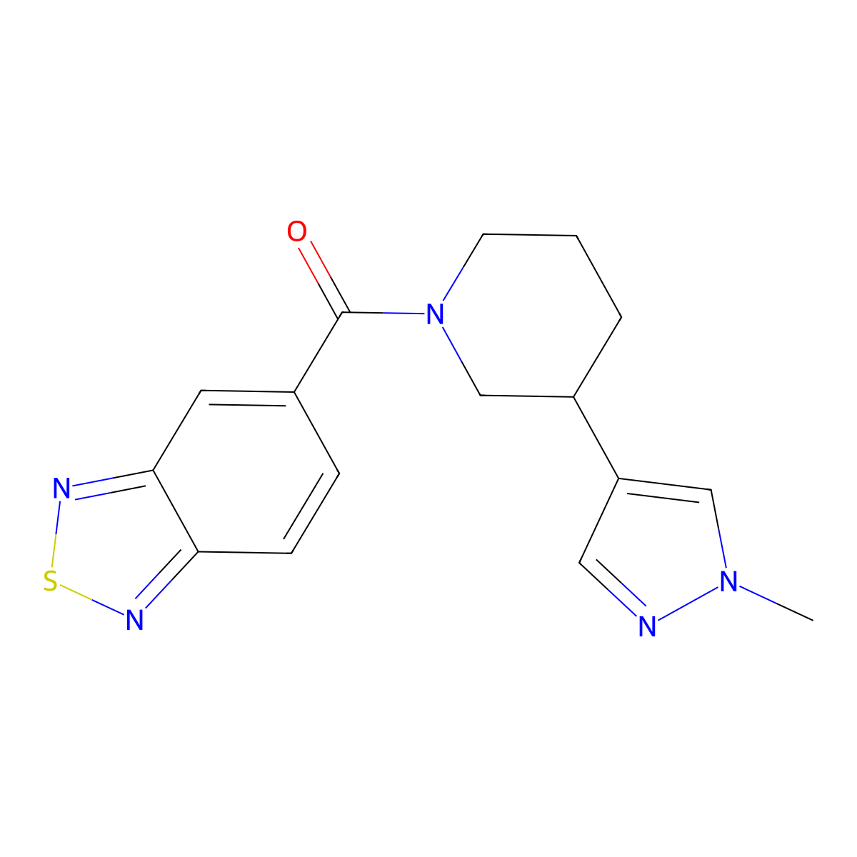 5-[3-(1-methyl-1H-pyrazol-4-yl)piperidine-1-carbonyl]-2,1,3-benzothiadiazole molecular structure, CAS 2320923-68-8