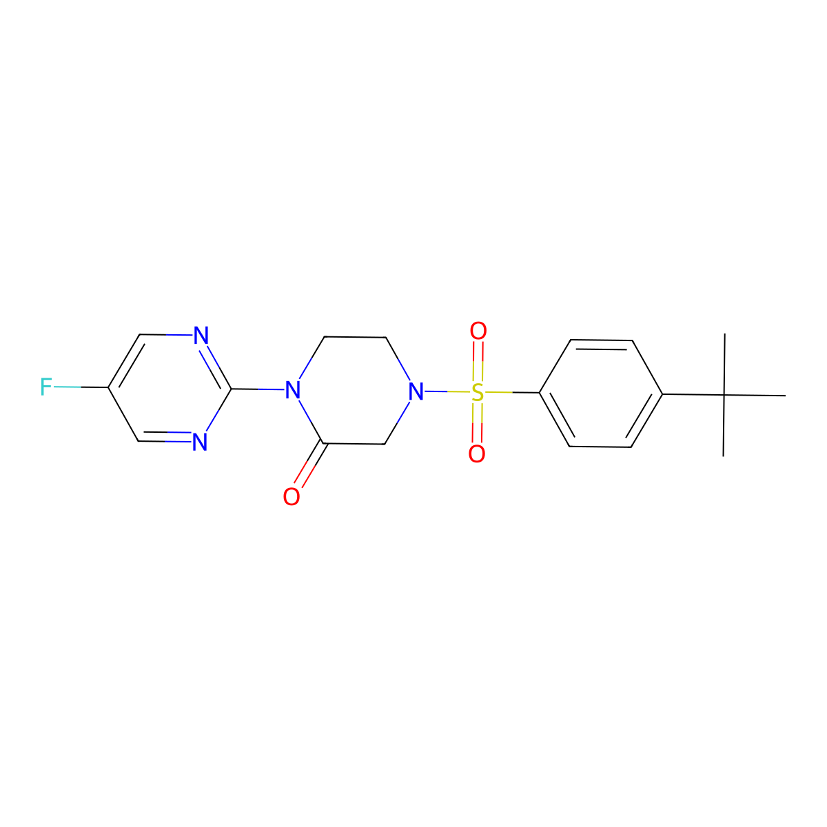 4-(4-Tert-butylbenzenesulfonyl)-1-(5-fluoropyrimidin-2-yl)piperazin-2-one molecular structure, CAS 2320923-75-7
