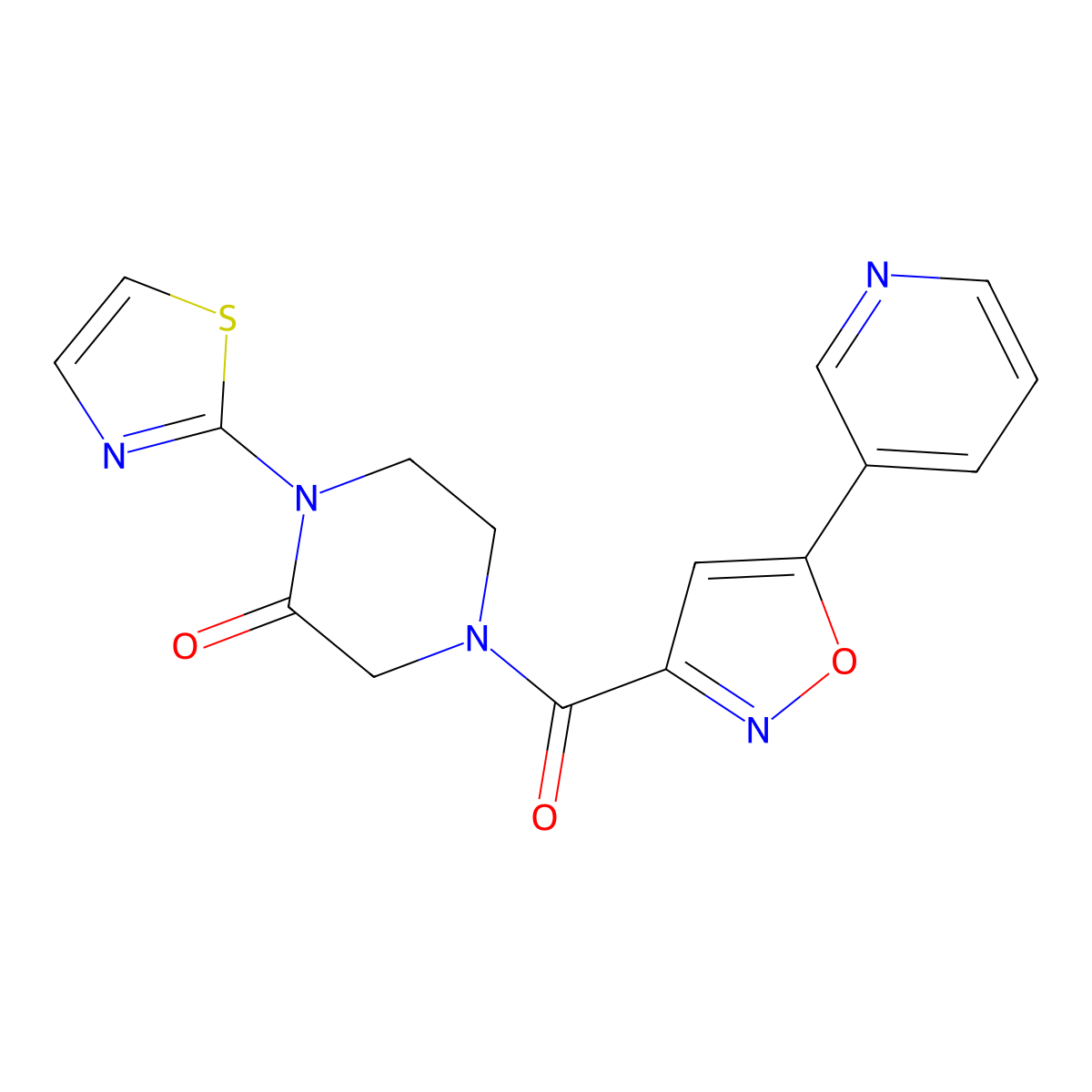 4-[5-(Pyridin-3-yl)-1,2-oxazole-3-carbonyl]-1-(1,3-thiazol-2-yl)piperazin-2-one molecular structure, CAS 2320923-82-6