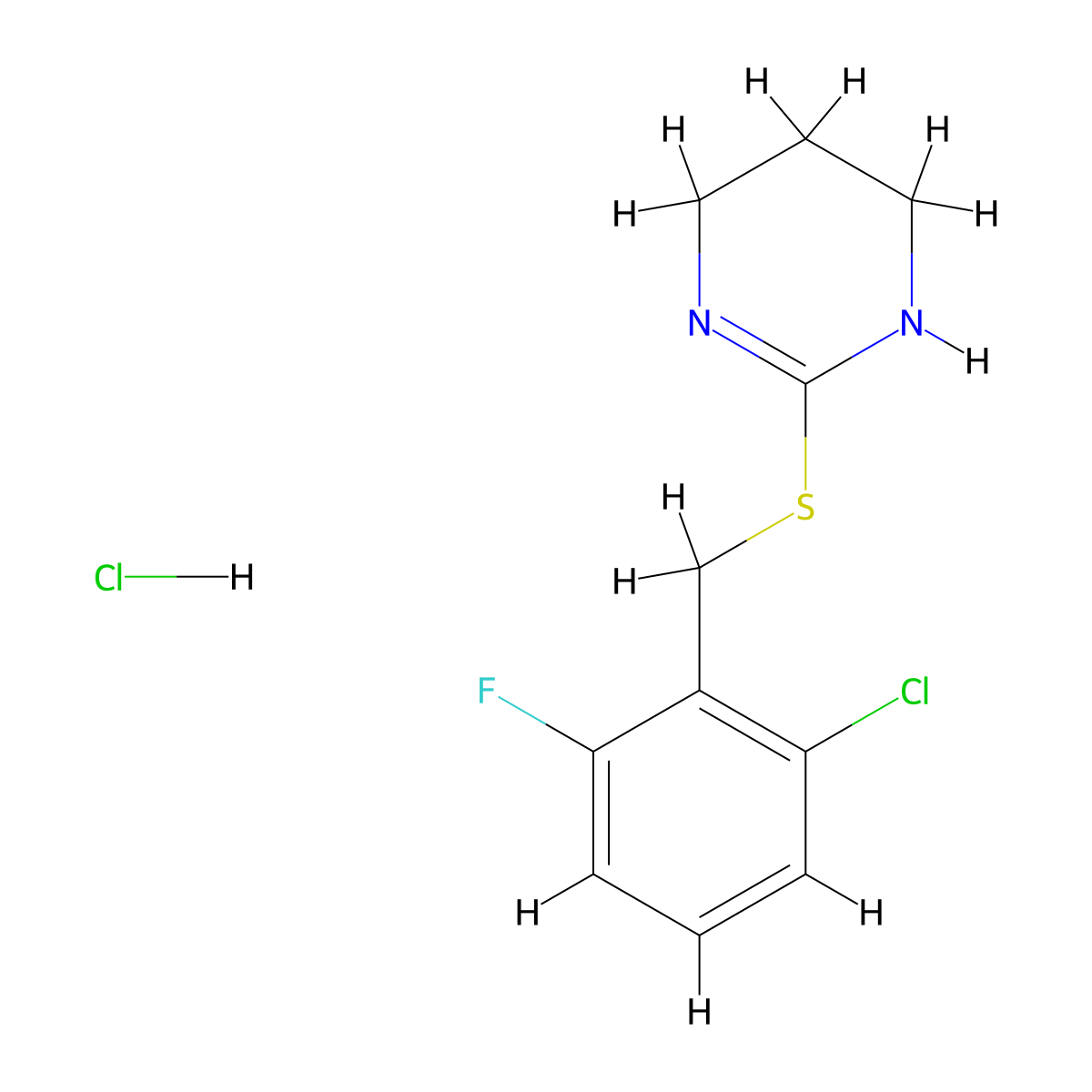 2-((2-Chloro-6-fluorobenzyl)thio)-1,4,5,6-tetrahydropyrimidine hydrochloride molecular structure, CAS 2320923-87-1
