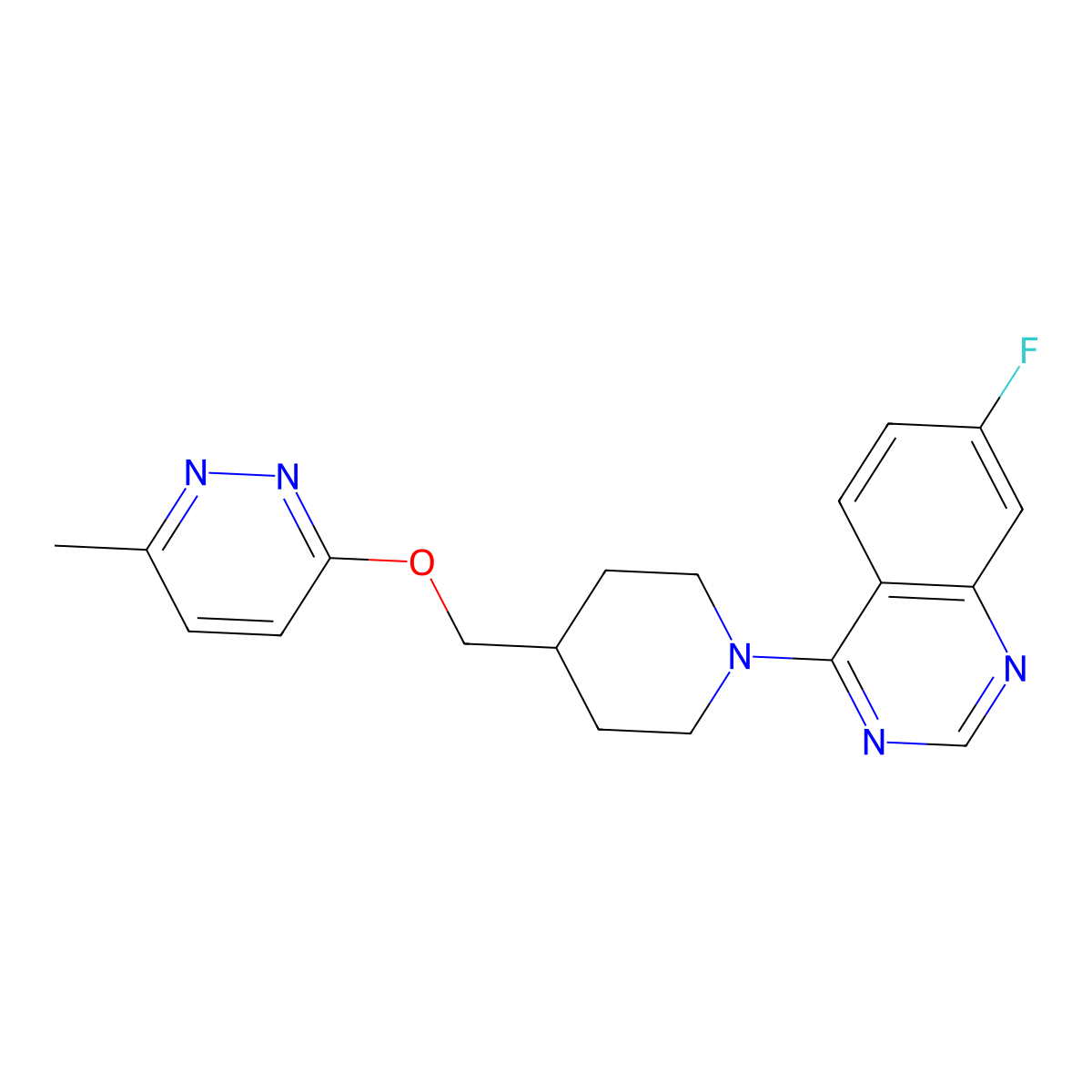 7-Fluoro-4-(4-{[(6-methylpyridazin-3-yl)oxy]methyl}piperidin-1-yl)quinazoline molecular structure, CAS 2320924-01-2