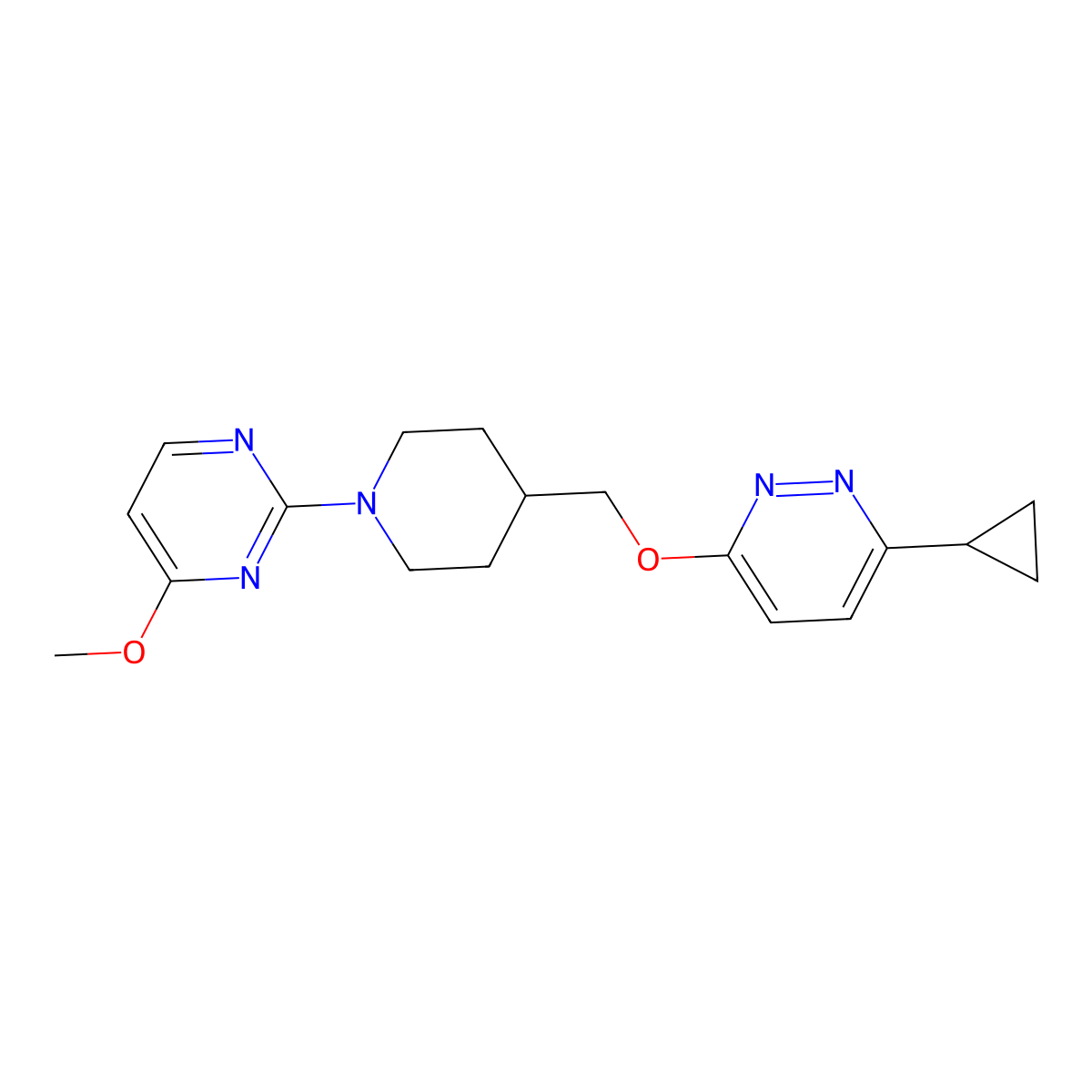 2-(4-{[(6-Cyclopropylpyridazin-3-yl)oxy]methyl}piperidin-1-yl)-4-methoxypyrimidine molecular structure, CAS 2320924-04-5