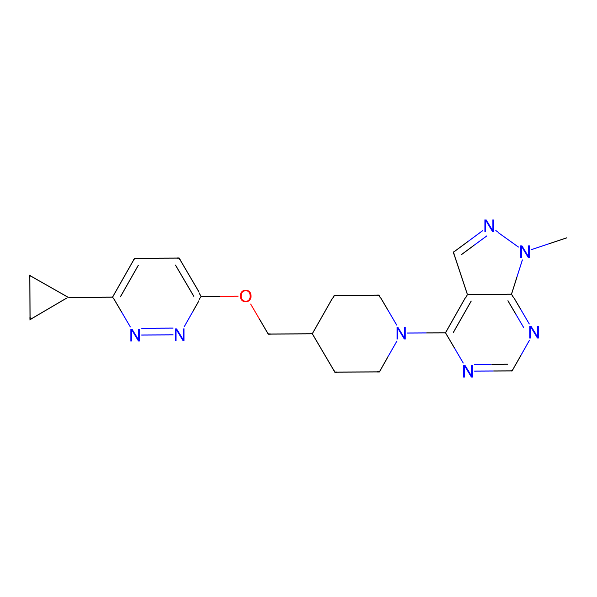 3-cyclopropyl-6-[(1-{1-methyl-1H-pyrazolo[3,4-d]pyrimidin-4-yl}piperidin-4-yl)methoxy]pyridazine molecular structure, CAS 2320924-06-7