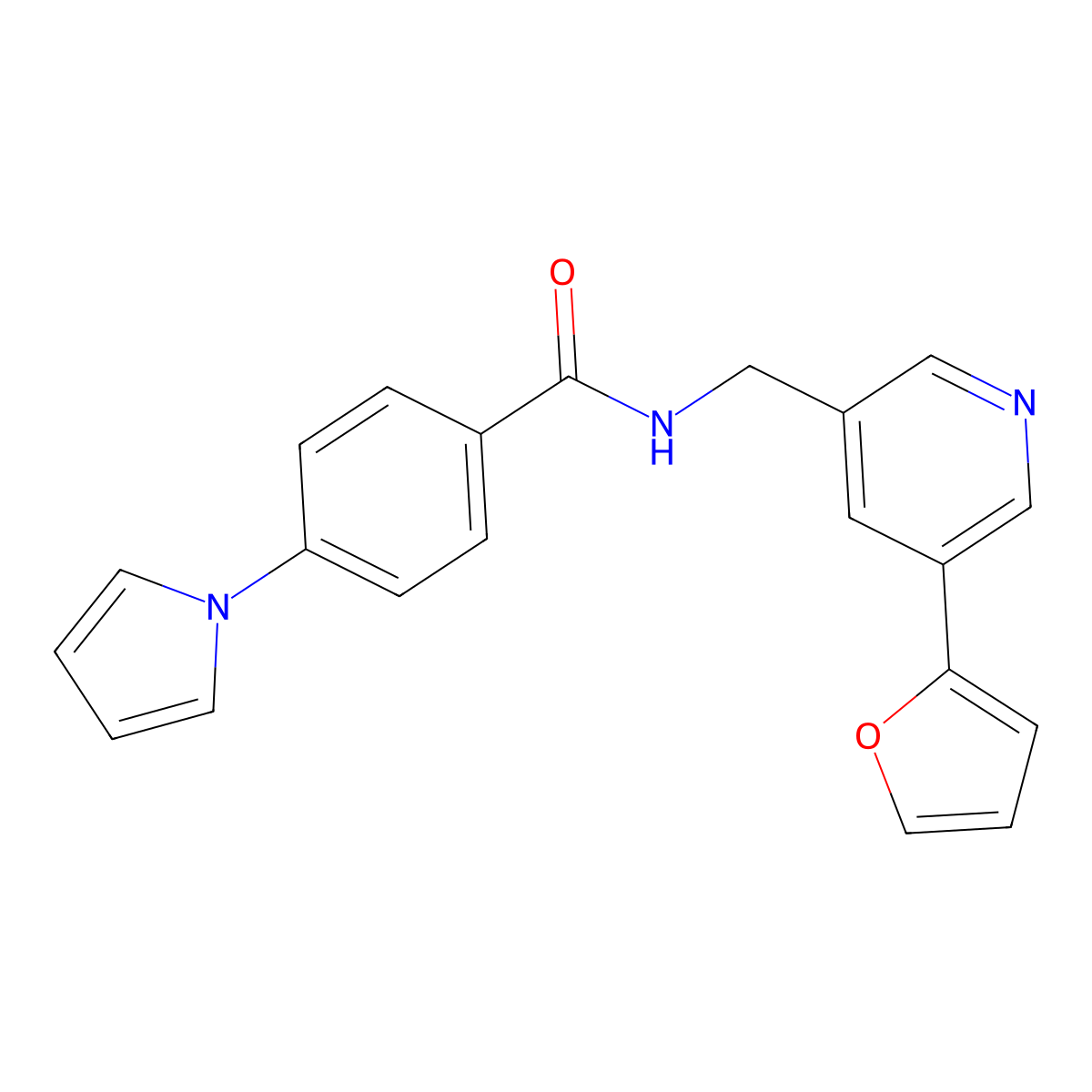N-((5-(furan-2-yl)pyridin-3-yl)methyl)-4-(1H-pyrrol-1-yl)benzamide molecular structure, CAS 2320924-15-8