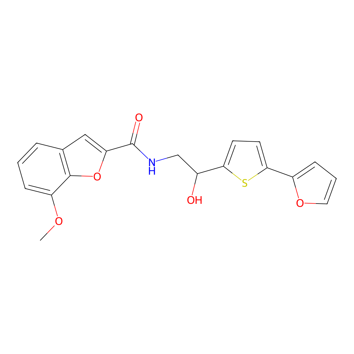 N-{2-[5-(furan-2-yl)thiophen-2-yl]-2-hydroxyethyl}-7-methoxy-1-benzofuran-2-carboxamide molecular structure, CAS 2320924-22-7