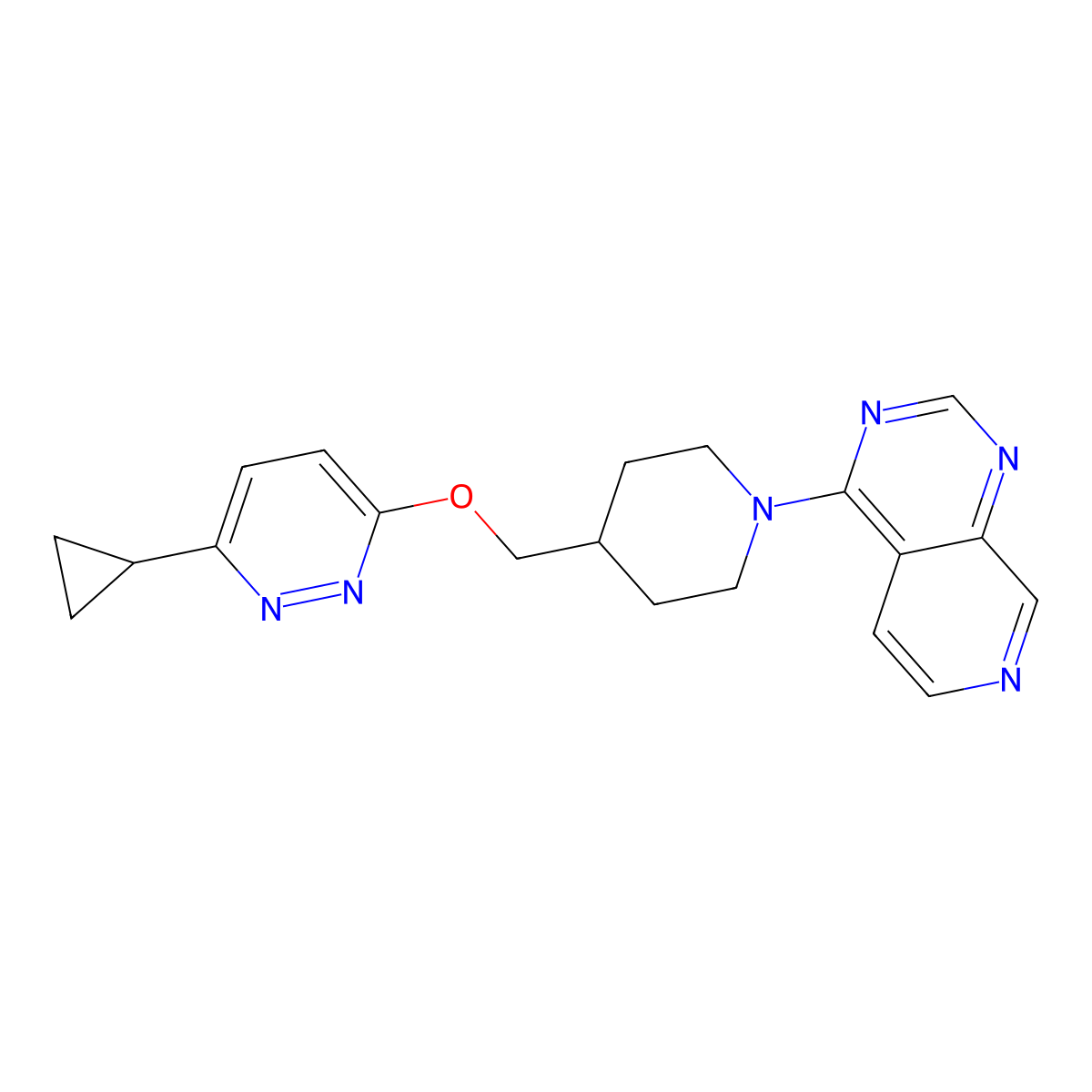 3-Cyclopropyl-6-[(1-{pyrido[3,4-d]pyrimidin-4-yl}piperidin-4-yl)methoxy]pyridazine molecular structure, CAS 2320924-23-8