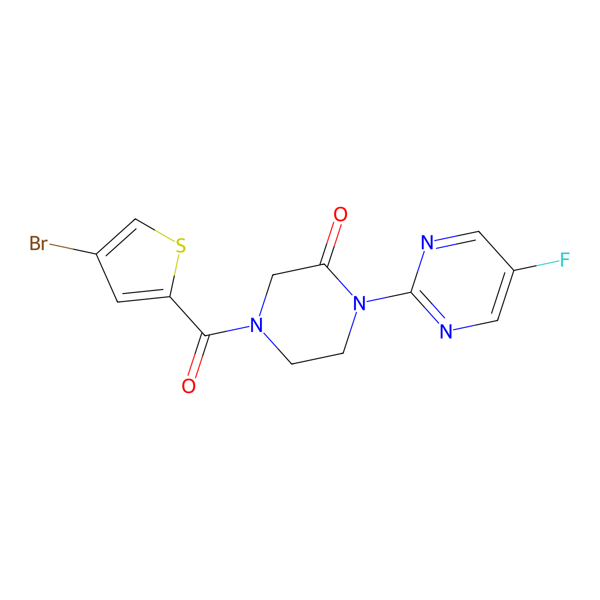 4-(4-Bromothiophene-2-carbonyl)-1-(5-fluoropyrimidin-2-yl)piperazin-2-one molecular structure, CAS 2320924-27-2