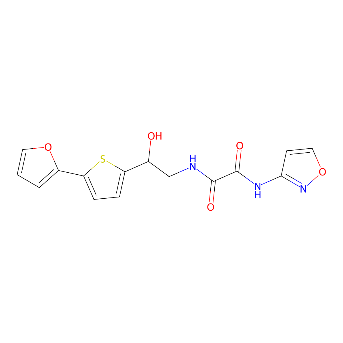 N-{2-[5-(furan-2-yl)thiophen-2-yl]-2-hydroxyethyl}-N'-(1,2-oxazol-3-yl)ethanediamide molecular structure, CAS 2320924-28-3