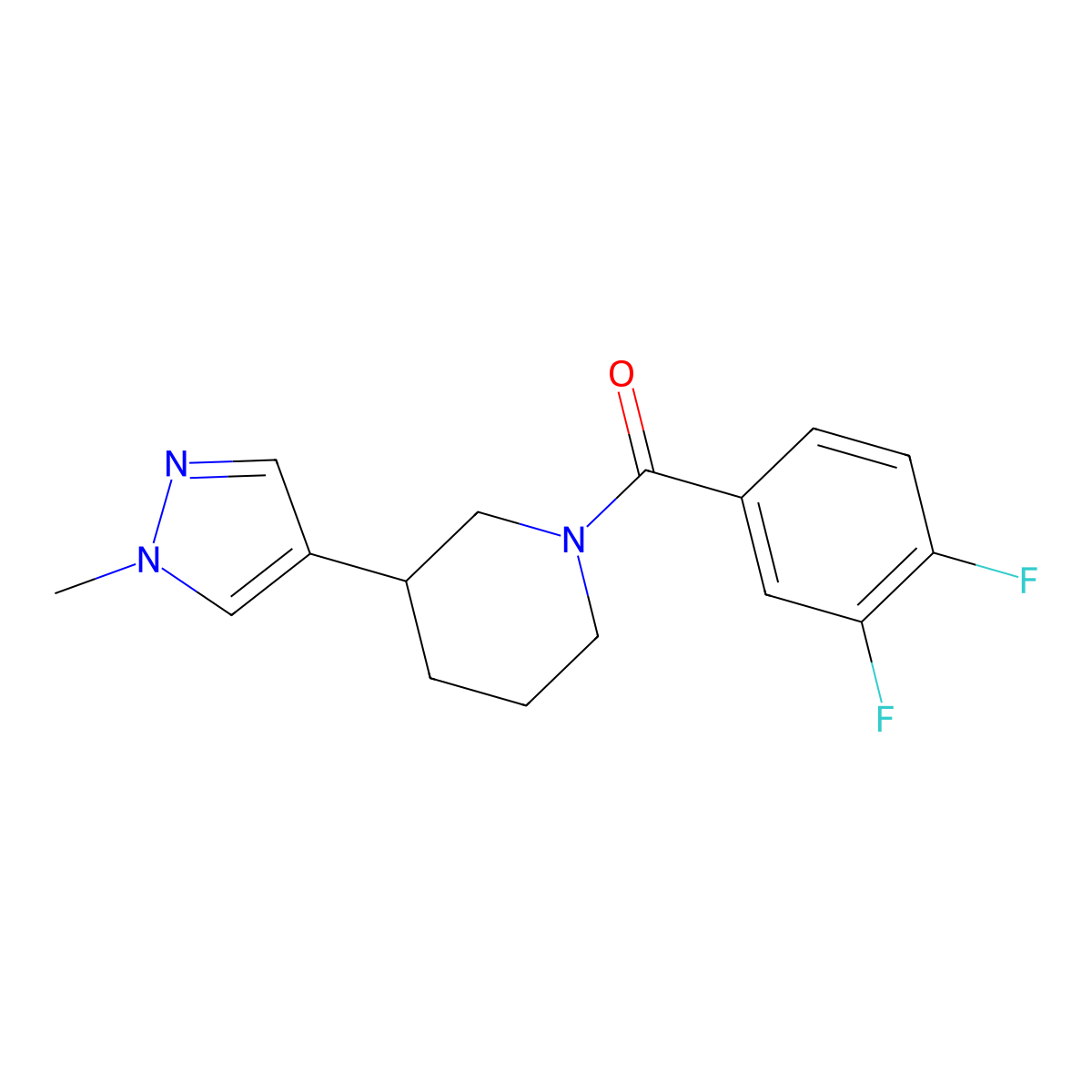 1-(3,4-difluorobenzoyl)-3-(1-methyl-1H-pyrazol-4-yl)piperidine molecular structure, CAS 2320924-33-0