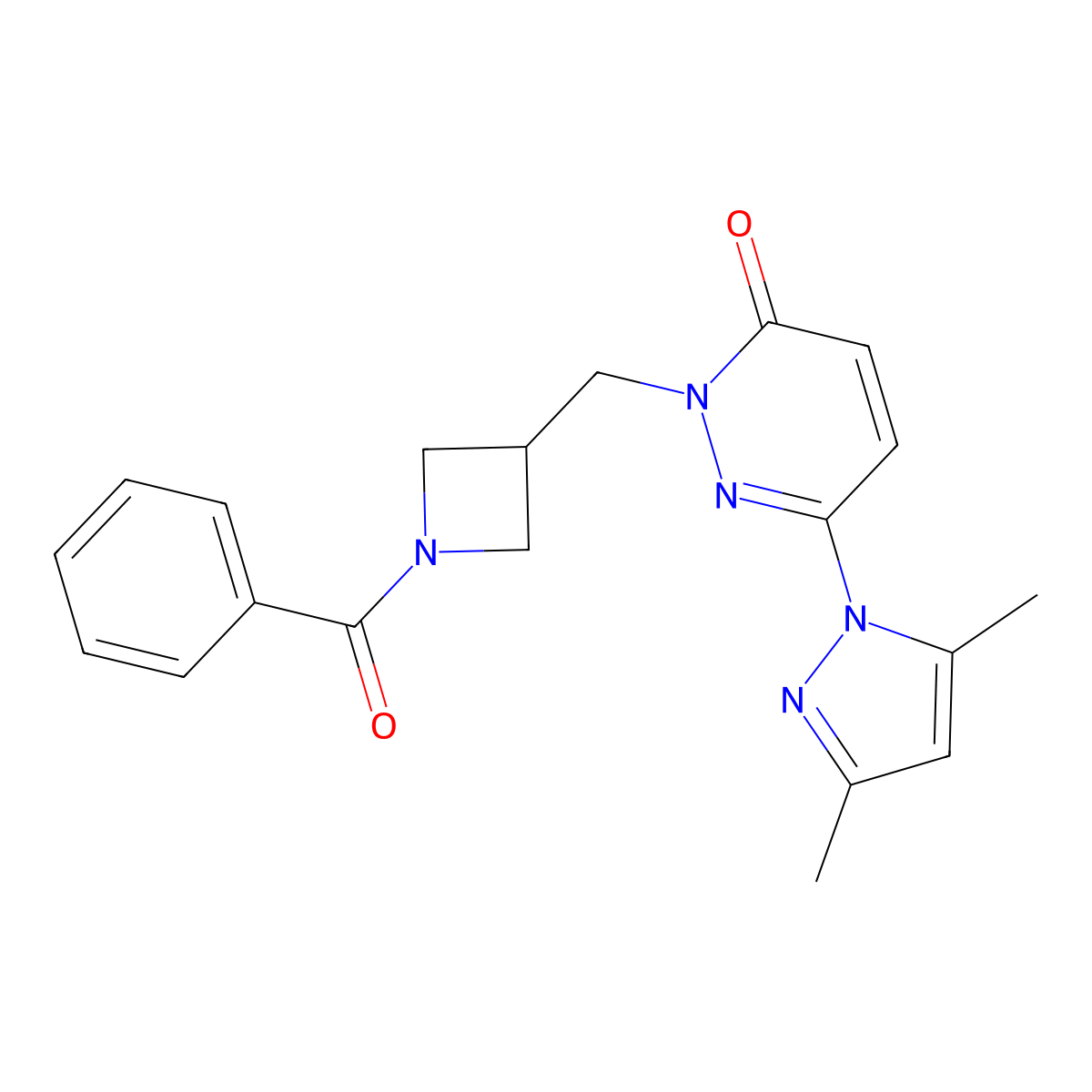 2-[(1-benzoylazetidin-3-yl)methyl]-6-(3,5-dimethyl-1H-pyrazol-1-yl)-2,3-dihydropyridazin-3-one molecular structure, CAS 2320924-43-2