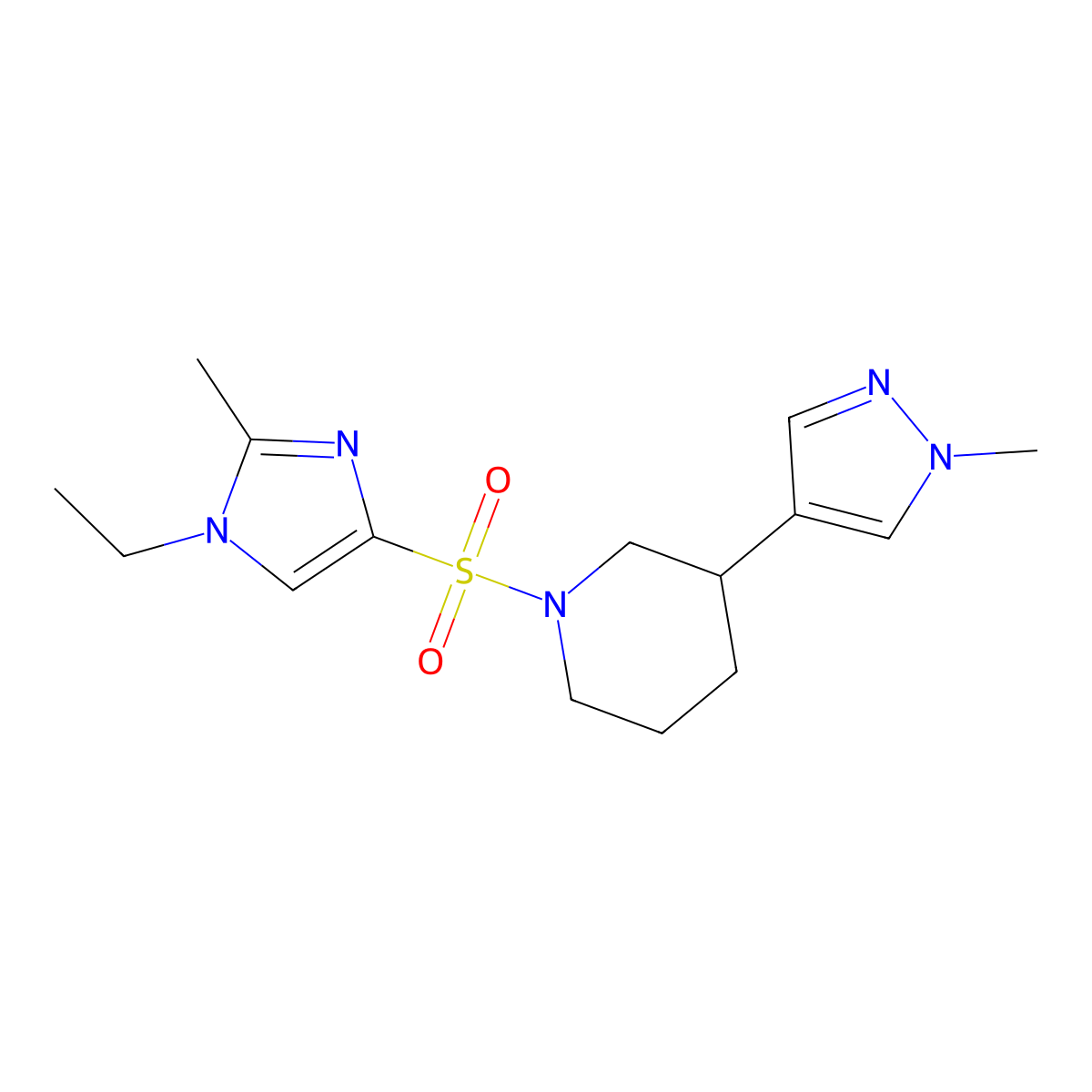 1-[(1-ethyl-2-methyl-1H-imidazol-4-yl)sulfonyl]-3-(1-methyl-1H-pyrazol-4-yl)piperidine molecular structure, CAS 2320924-46-5