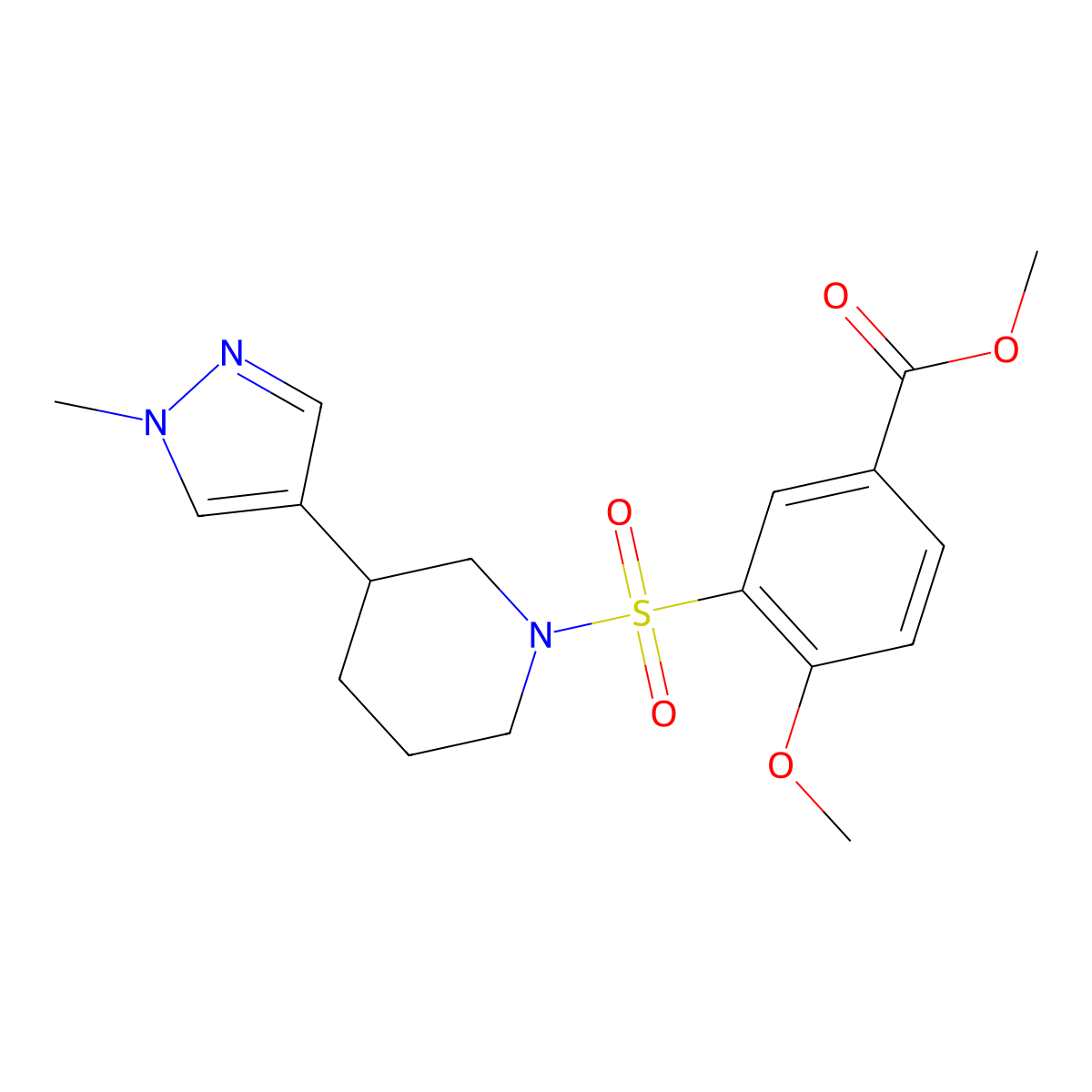 methyl 4-methoxy-3-{[3-(1-methyl-1H-pyrazol-4-yl)piperidin-1-yl]sulfonyl}benzoate molecular structure, CAS 2320924-52-3
