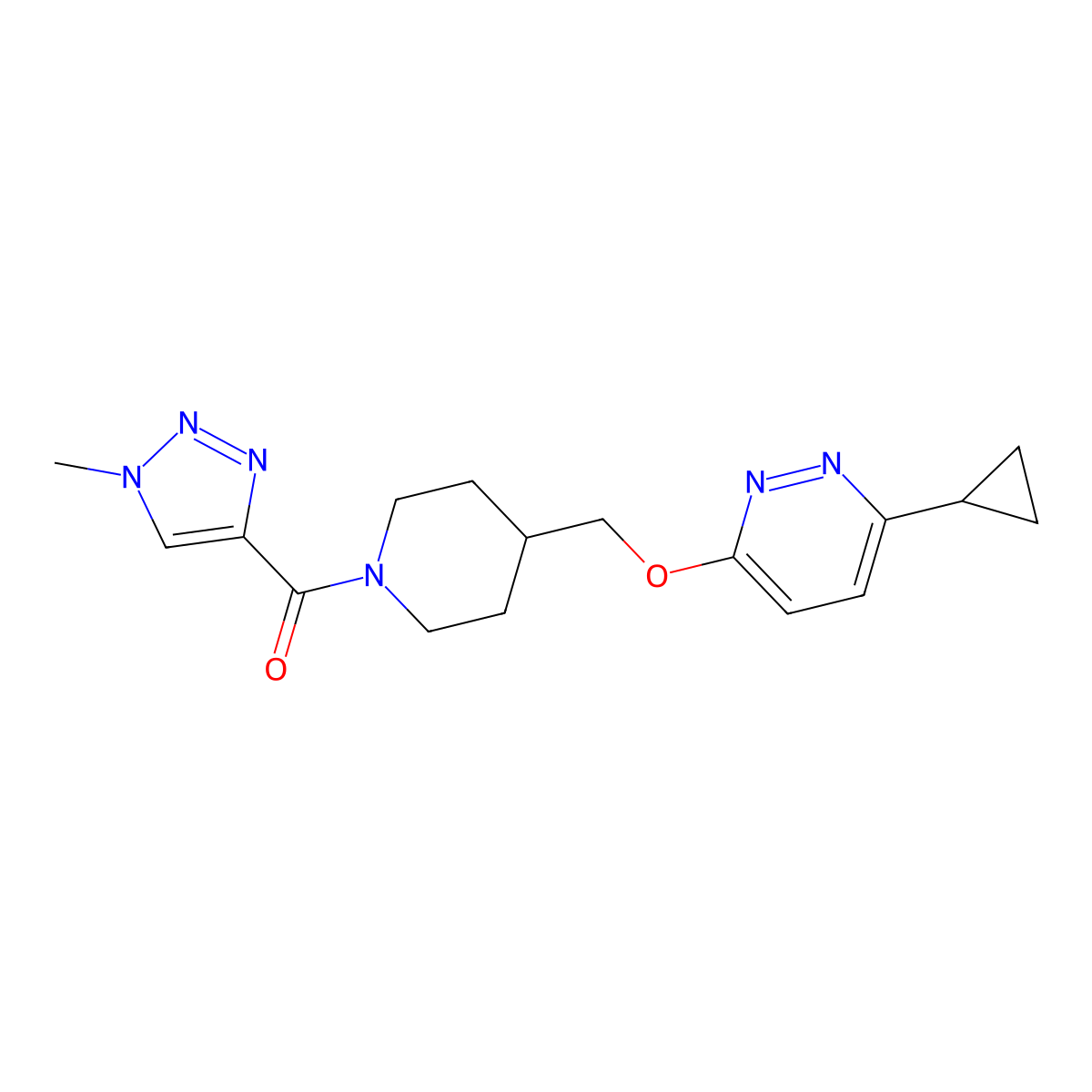 3-cyclopropyl-6-{[1-(1-methyl-1H-1,2,3-triazole-4-carbonyl)piperidin-4-yl]methoxy}pyridazine molecular structure, CAS 2320924-57-8