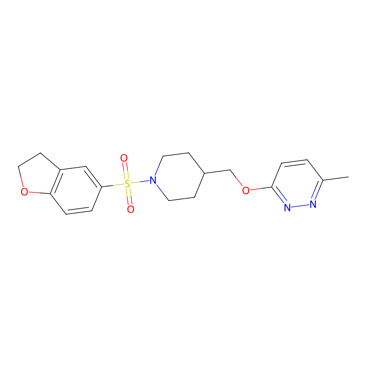 3-{[1-(2,3-Dihydro-1-benzofuran-5-sulfonyl)piperidin-4-yl]methoxy}-6-methylpyridazine molecular structure, CAS 2320924-71-6