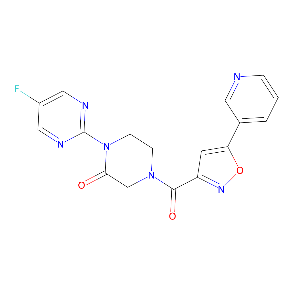 1-(5-Fluoropyrimidin-2-yl)-4-[5-(pyridin-3-yl)-1,2-oxazole-3-carbonyl]piperazin-2-one molecular structure, CAS 2320924-75-0