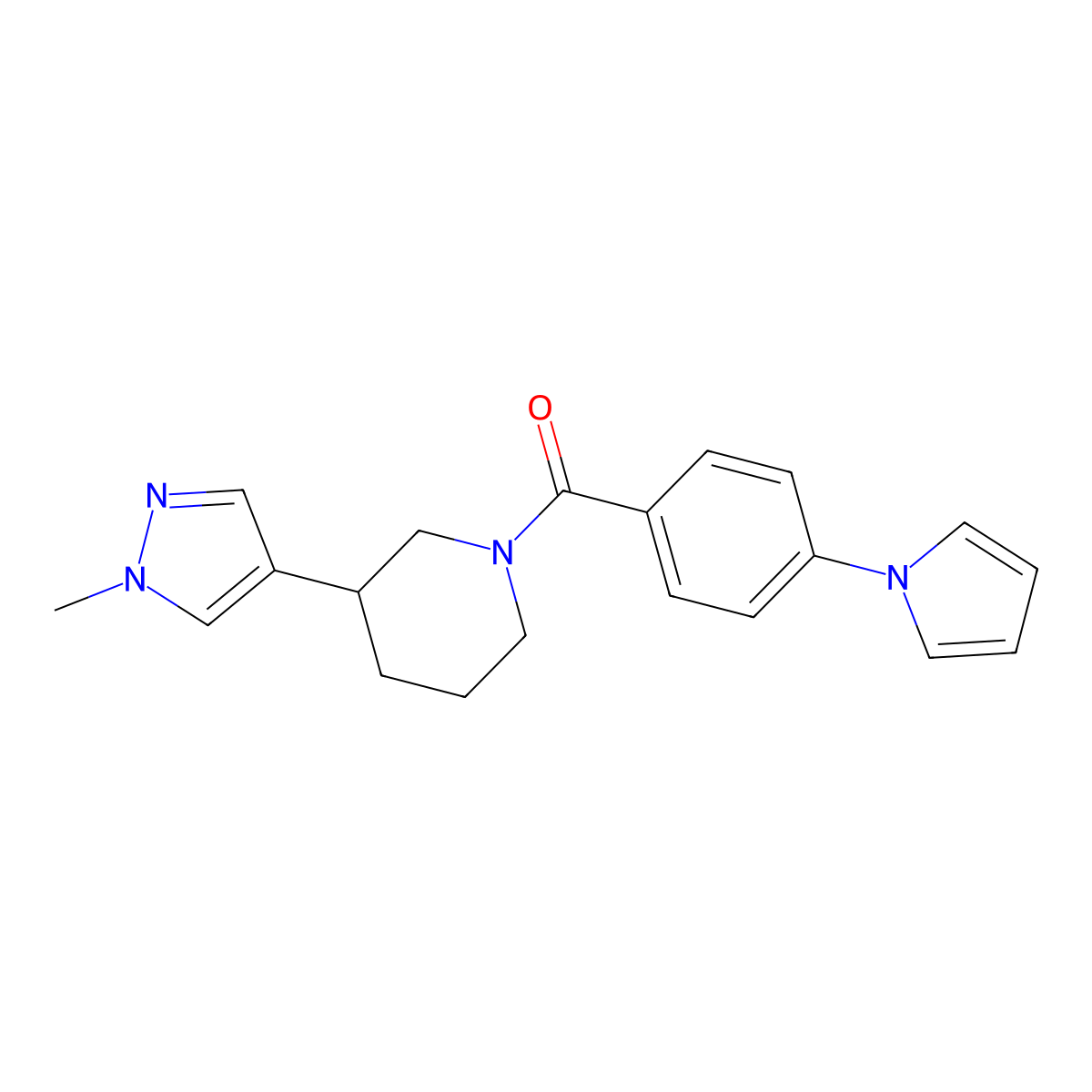 3-(1-methyl-1H-pyrazol-4-yl)-1-[4-(1H-pyrrol-1-yl)benzoyl]piperidine molecular structure, CAS 2320924-90-9
