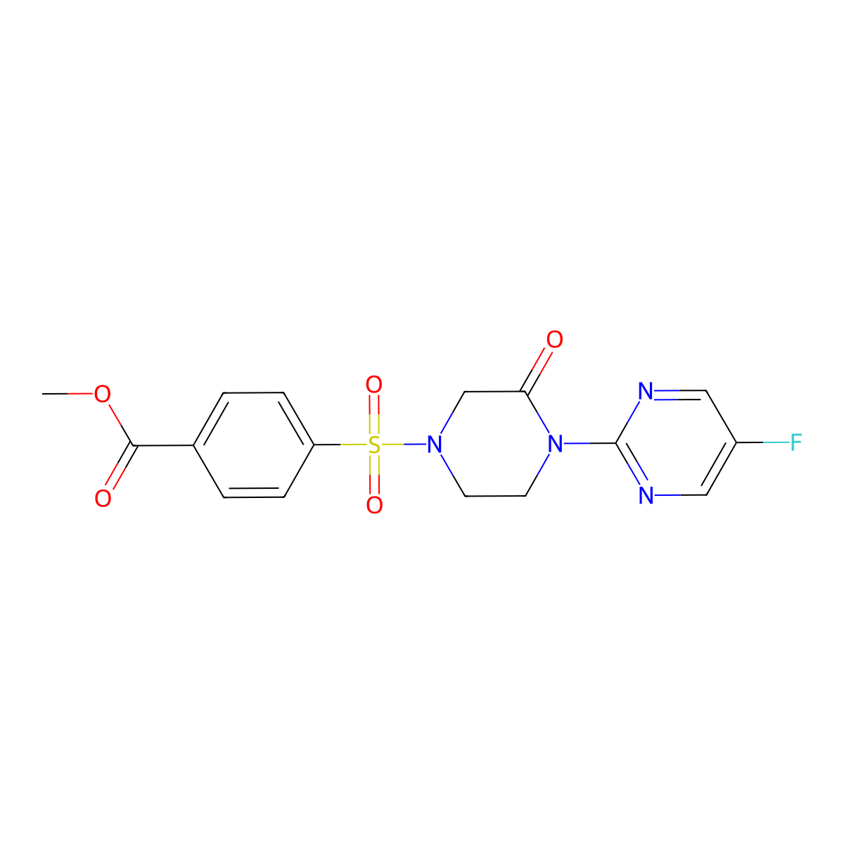 Methyl 4-{[4-(5-fluoropyrimidin-2-yl)-3-oxopiperazin-1-yl]sulfonyl}benzoate molecular structure, CAS 2320925-27-5