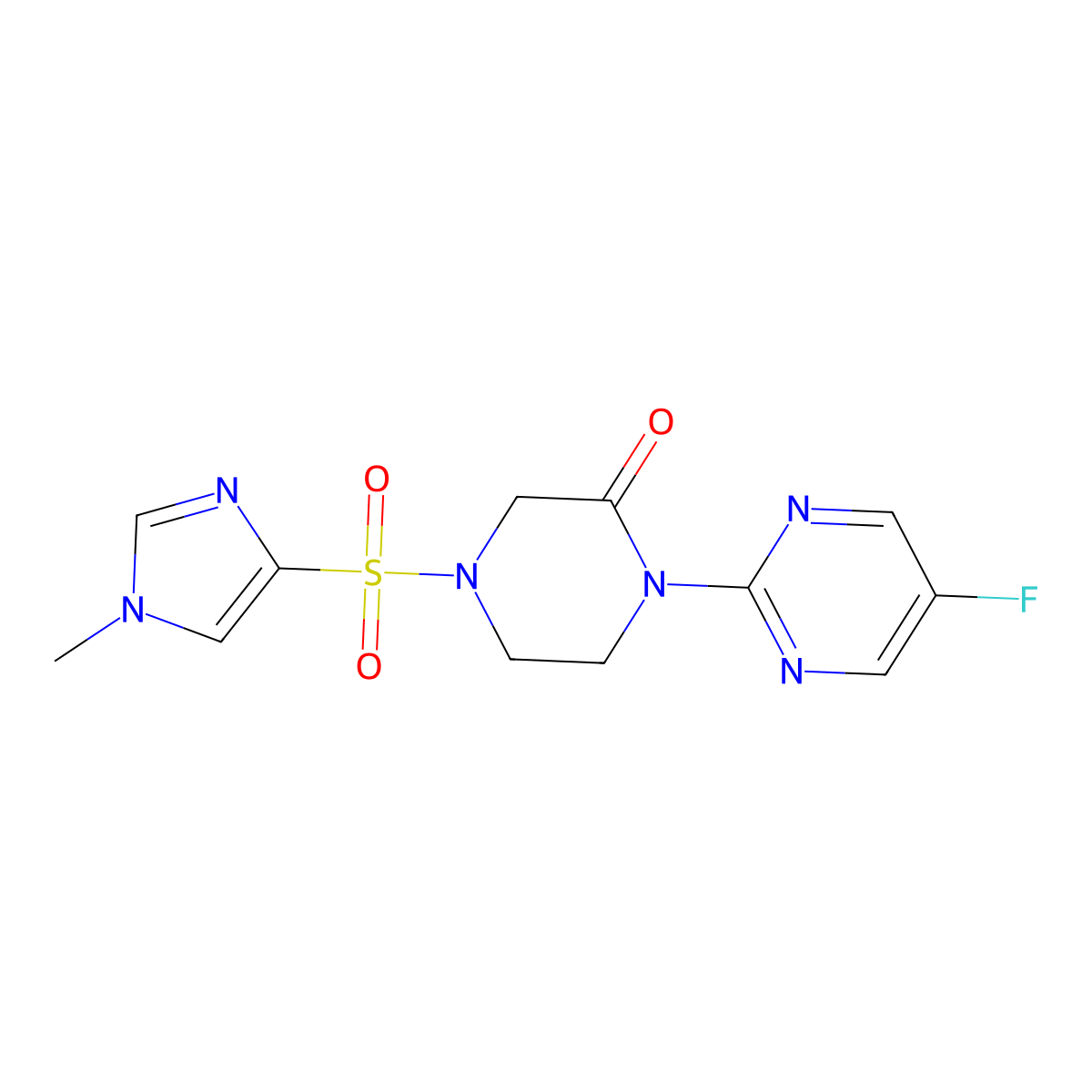 1-(5-Fluoropyrimidin-2-yl)-4-(1-methylimidazol-4-yl)sulfonylpiperazin-2-one molecular structure, CAS 2320925-29-7