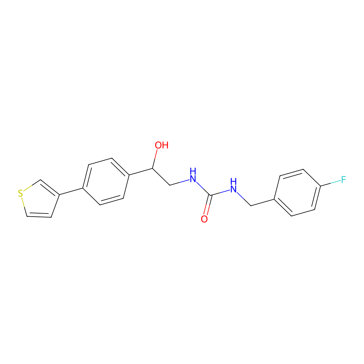 1-[(4-Fluorophenyl)methyl]-3-{2-hydroxy-2-[4-(thiophen-3-yl)phenyl]ethyl}urea molecular structure, CAS 2320925-34-4