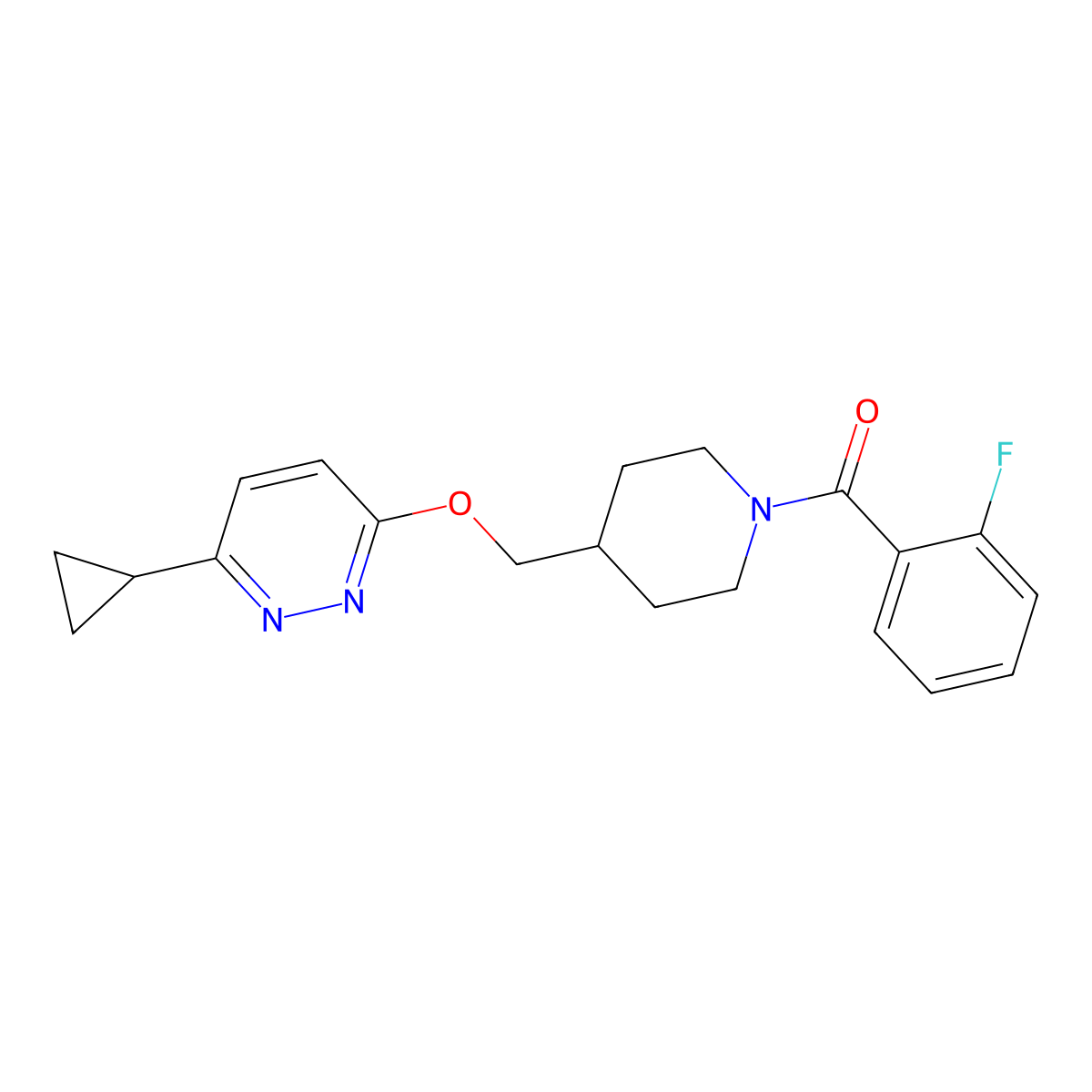 3-Cyclopropyl-6-{[1-(2-fluorobenzoyl)piperidin-4-yl]methoxy}pyridazine molecular structure, CAS 2320925-53-7