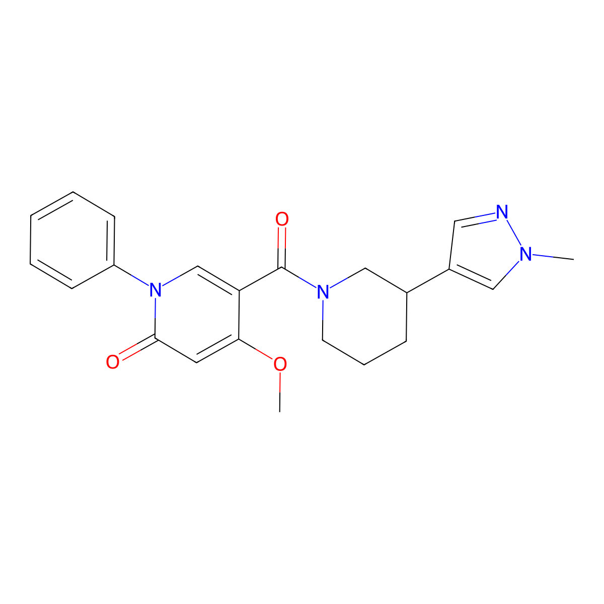 4-methoxy-5-[3-(1-methyl-1H-pyrazol-4-yl)piperidine-1-carbonyl]-1-phenyl-1,2-dihydropyridin-2-one molecular structure, CAS 2320925-58-2