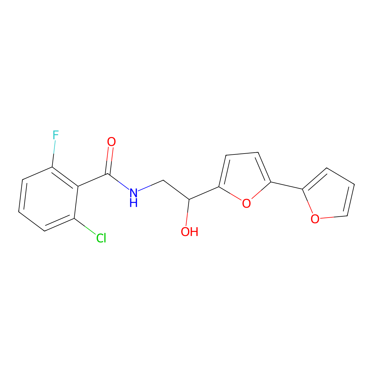 N-(2-{[2,2'-bifuran]-5-yl}-2-hydroxyethyl)-2-chloro-6-fluorobenzamide molecular structure, CAS 2320925-66-2
