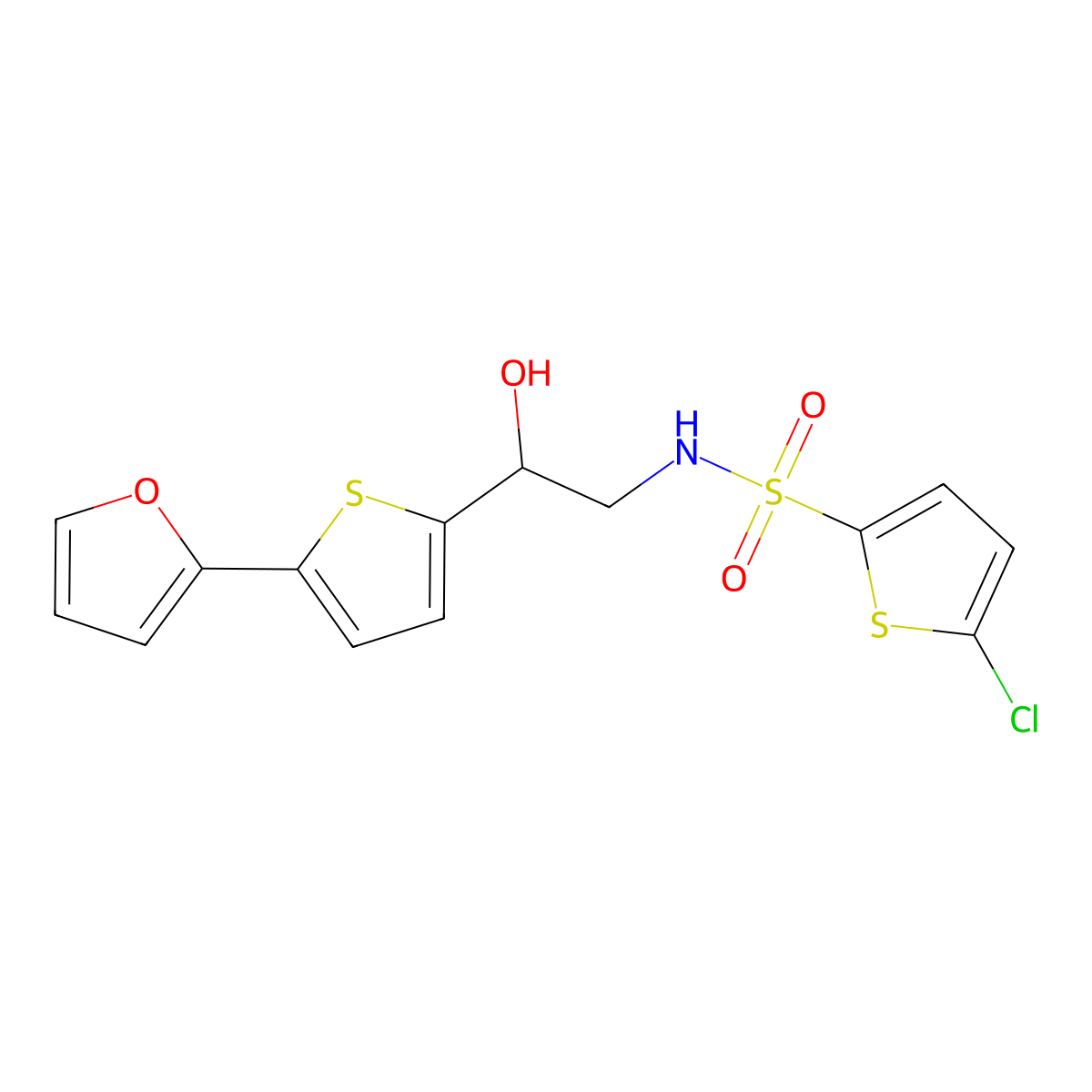 5-chloro-N-{2-[5-(furan-2-yl)thiophen-2-yl]-2-hydroxyethyl}thiophene-2-sulfonamide molecular structure, CAS 2320925-74-2