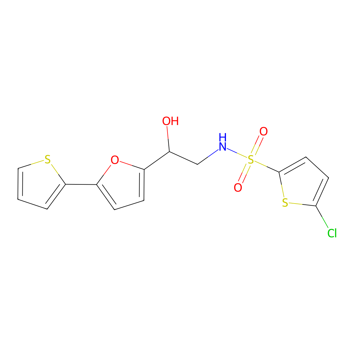 5-chloro-N-{2-hydroxy-2-[5-(thiophen-2-yl)furan-2-yl]ethyl}thiophene-2-sulfonamide molecular structure, CAS 2320925-80-0