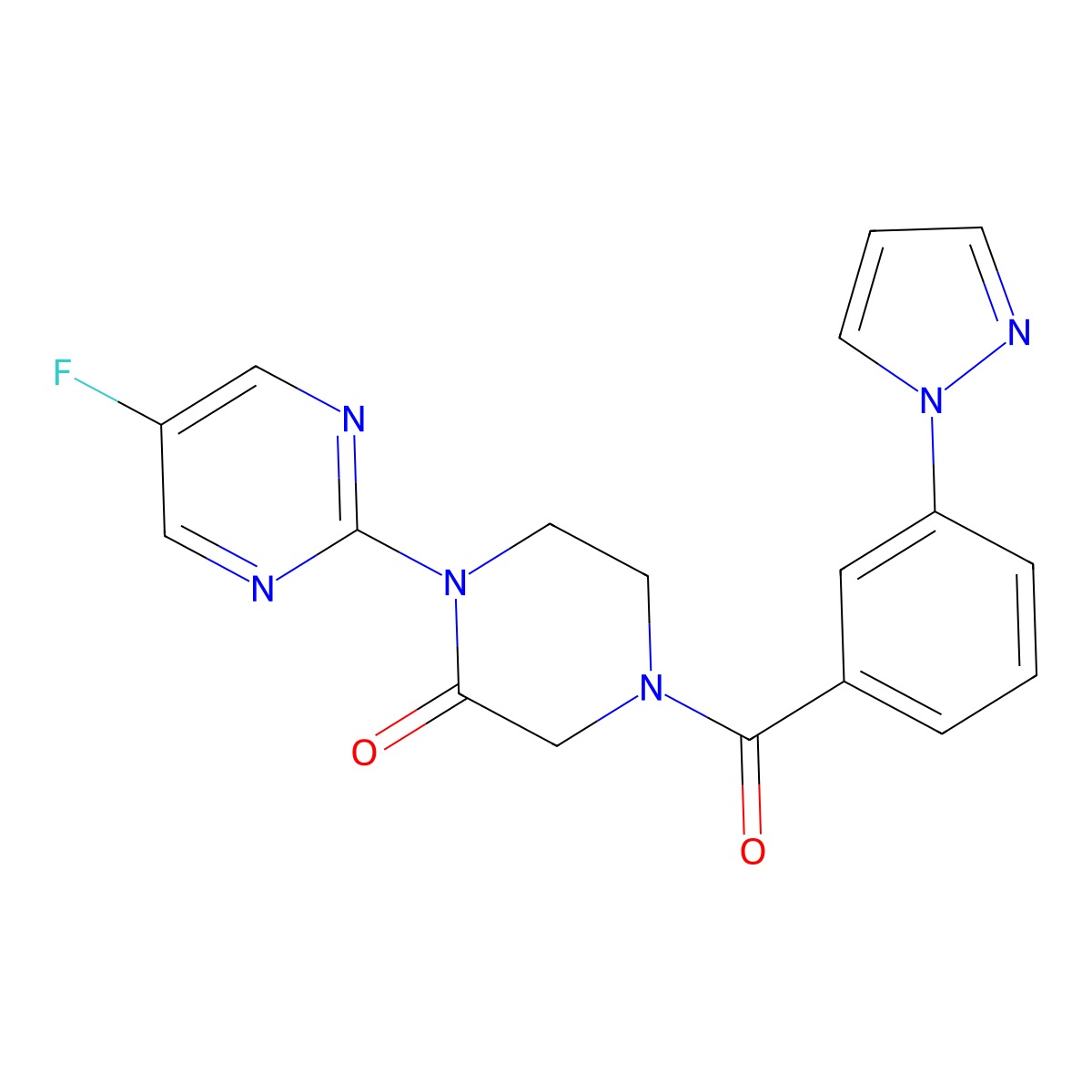 1-(5-fluoropyrimidin-2-yl)-4-[3-(1H-pyrazol-1-yl)benzoyl]piperazin-2-one molecular structure, CAS 2320925-97-9
