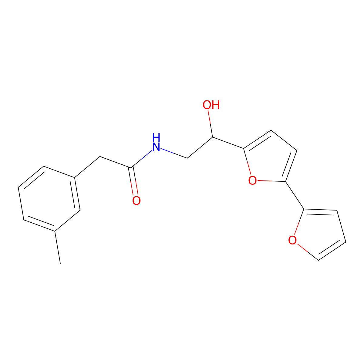 N-(2-{[2,2'-bifuran]-5-yl}-2-hydroxyethyl)-2-(3-methylphenyl)acetamide molecular structure, CAS 2320926-05-2