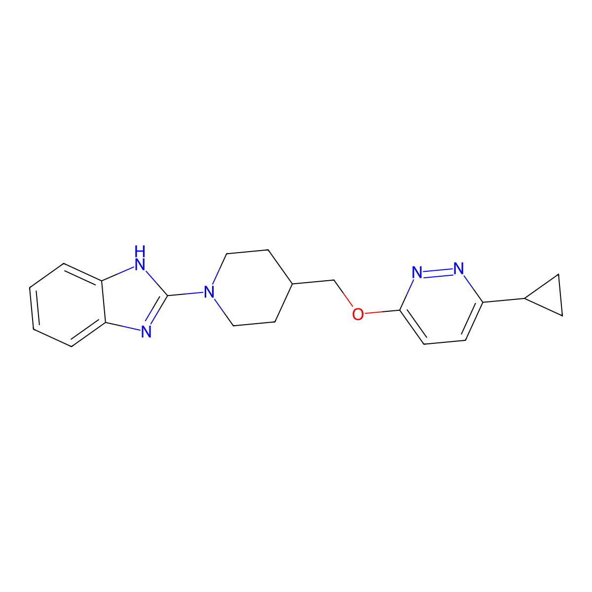 2-(4-{[(6-cyclopropylpyridazin-3-yl)oxy]methyl}piperidin-1-yl)-1H-1,3-benzodiazole molecular structure, CAS 2320926-24-5