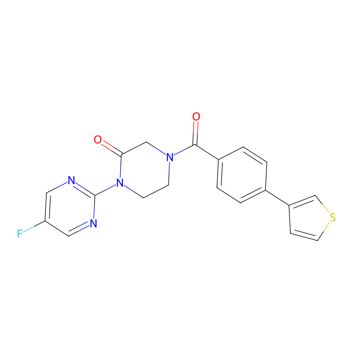 1-(5-Fluoropyrimidin-2-yl)-4-[4-(thiophen-3-yl)benzoyl]piperazin-2-one molecular structure, CAS 2320926-36-9