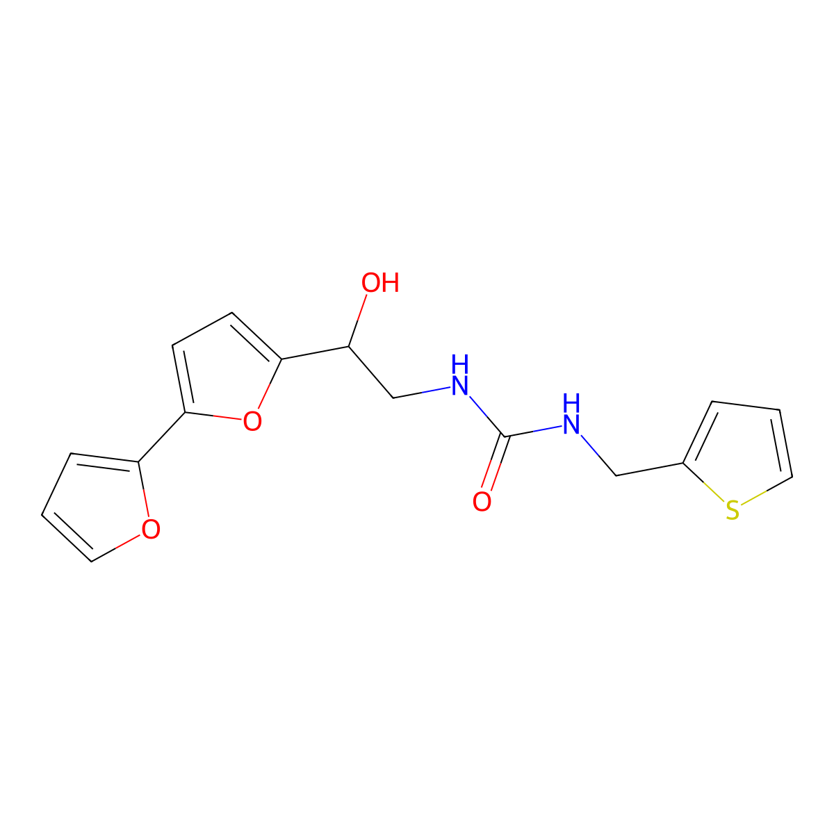 3-(2-{[2,2'-Bifuran]-5-yl}-2-hydroxyethyl)-1-[(thiophen-2-yl)methyl]urea molecular structure, CAS 2320926-62-1
