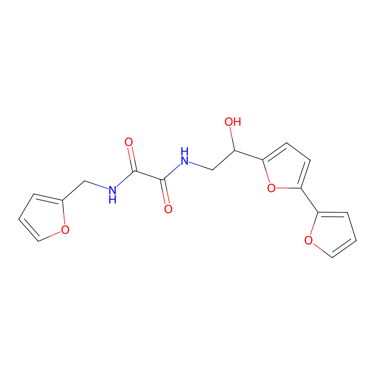 N-(2-{[2,2'-bifuran]-5-yl}-2-hydroxyethyl)-N'-[(furan-2-yl)methyl]ethanediamide molecular structure, CAS 2320927-24-8