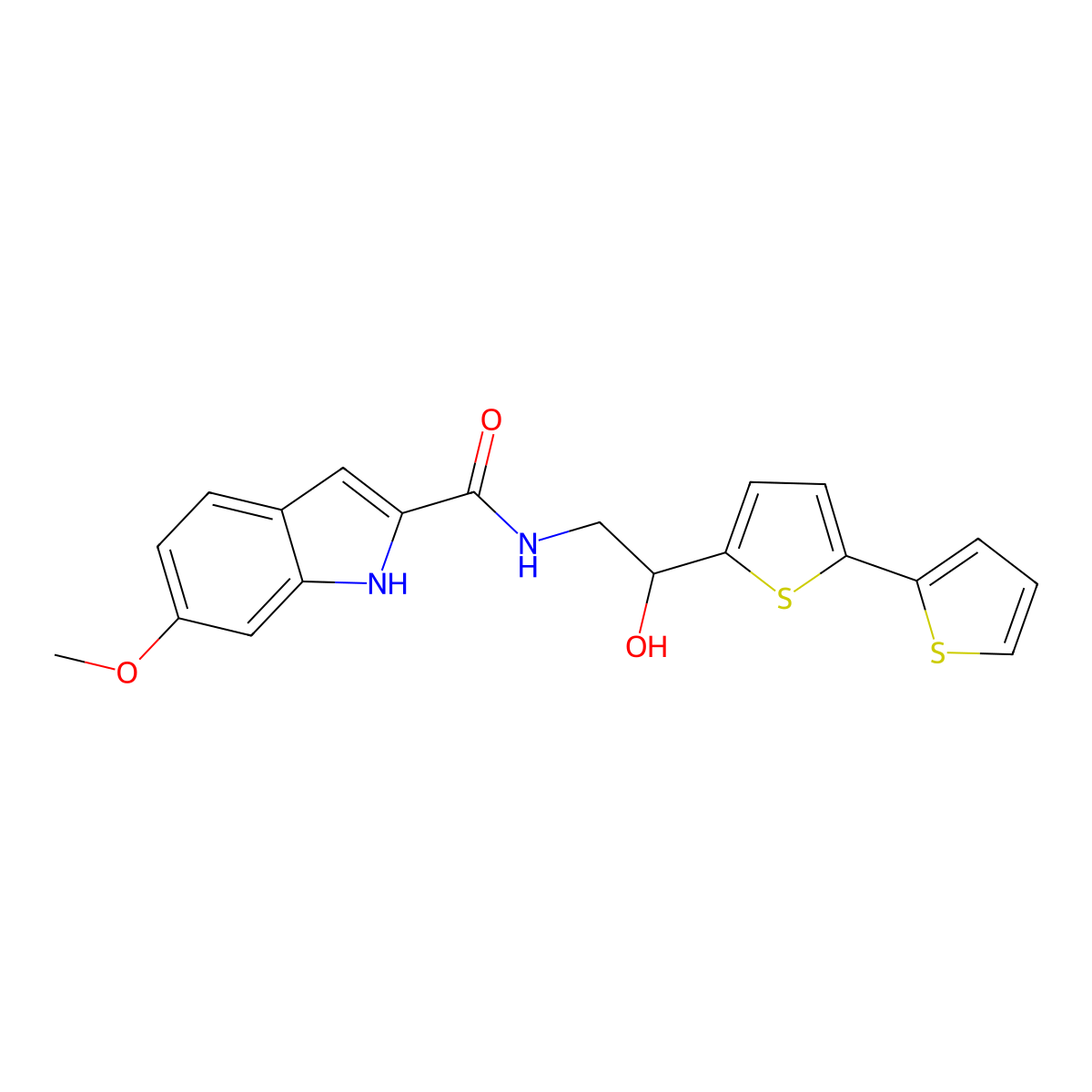 N-(2-{[2,2'-bithiophene]-5-yl}-2-hydroxyethyl)-6-methoxy-1H-indole-2-carboxamide molecular structure, CAS 2320927-64-6