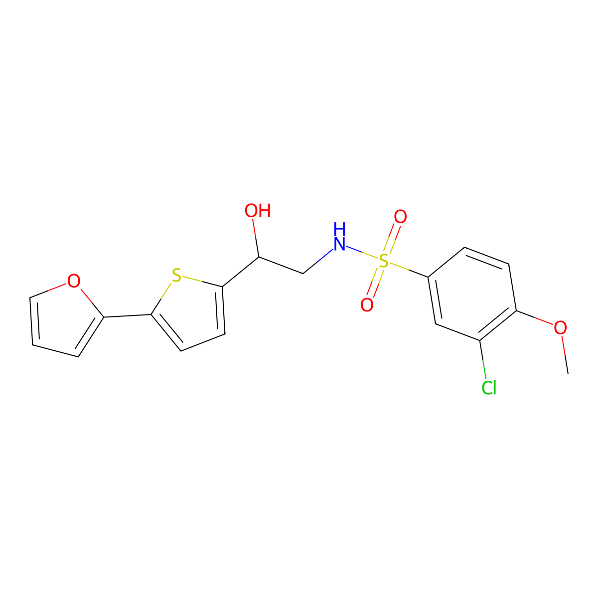 3-chloro-N-{2-[5-(furan-2-yl)thiophen-2-yl]-2-hydroxyethyl}-4-methoxybenzene-1-sulfonamide molecular structure, CAS 2320927-78-2