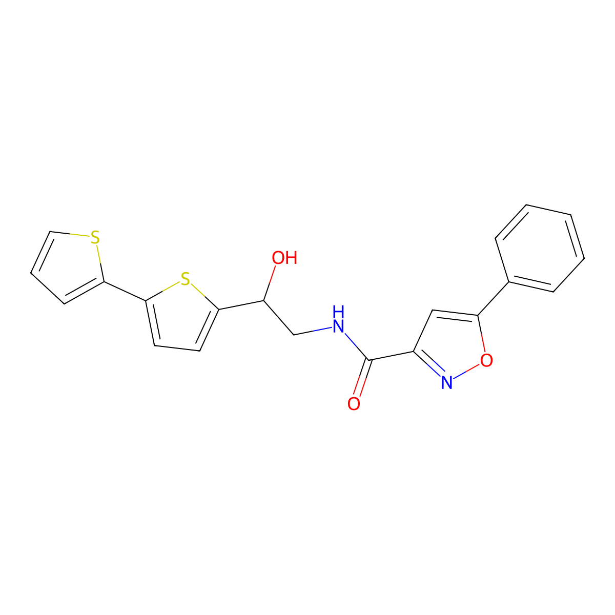 N-(2-{[2,2'-bithiophene]-5-yl}-2-hydroxyethyl)-5-phenyl-1,2-oxazole-3-carboxamide molecular structure, CAS 2320928-12-7